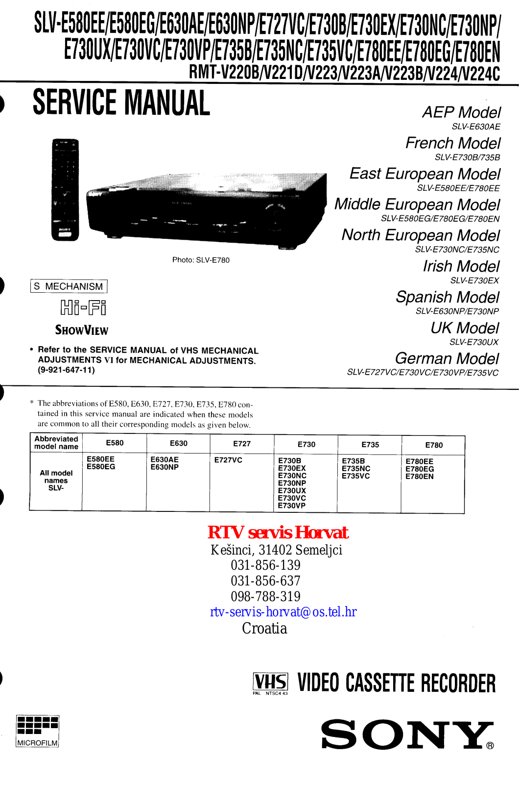 Sony SLVE-780-EG Service manual