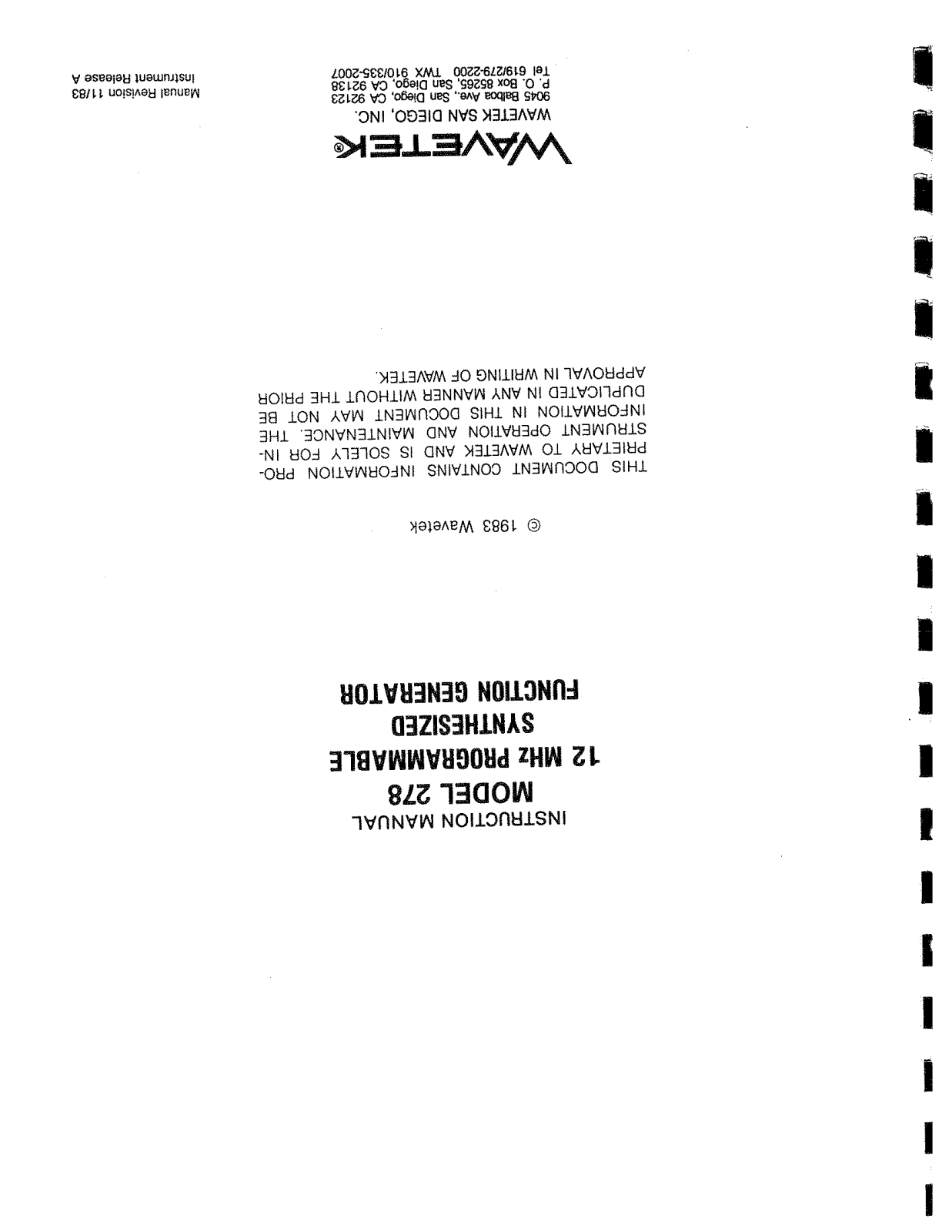 Wavetek 278 User Manual