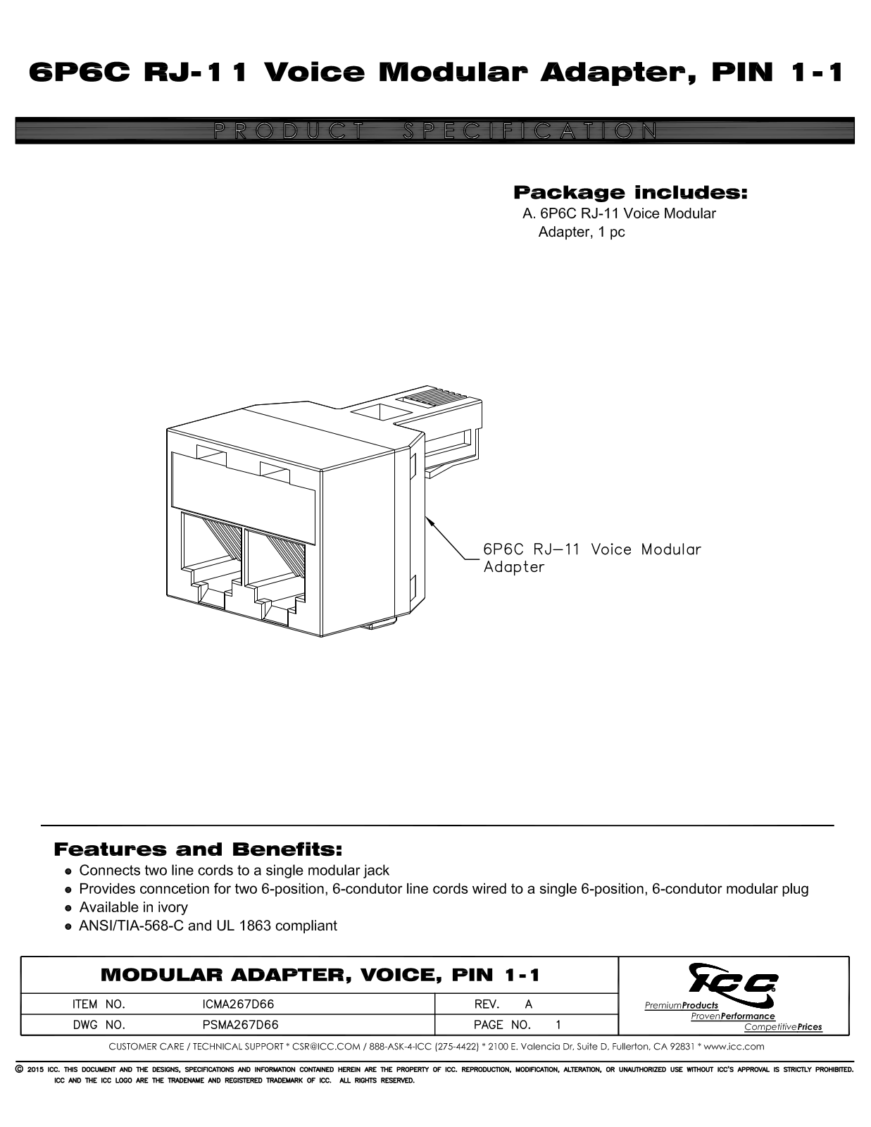 ICC ICMA267D66 Specsheet