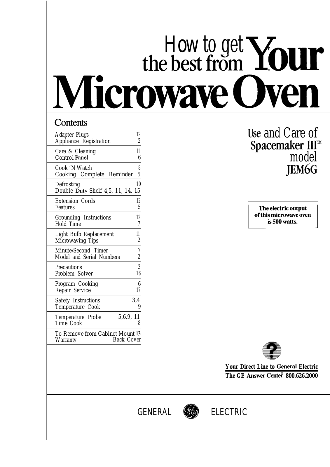 GE JEM6G Use and Care Manual