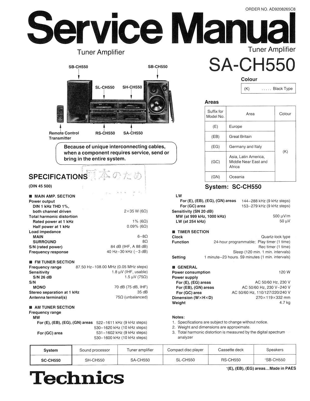 Technics SA-CH550 Service Manual