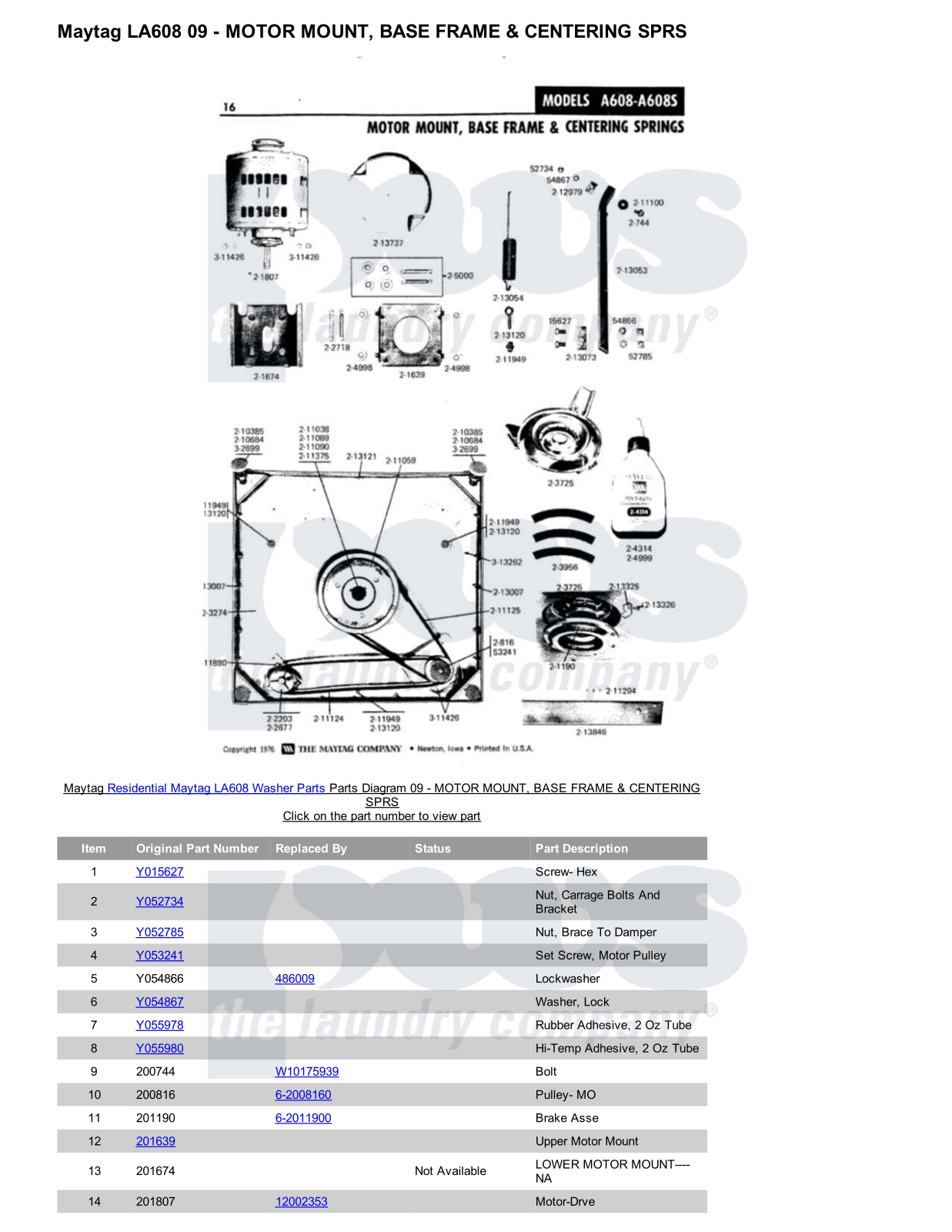 Maytag LA608 Parts Diagram