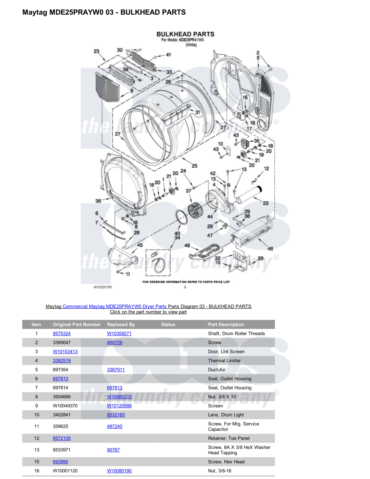 Maytag MDE25PRAYW0 Parts Diagram