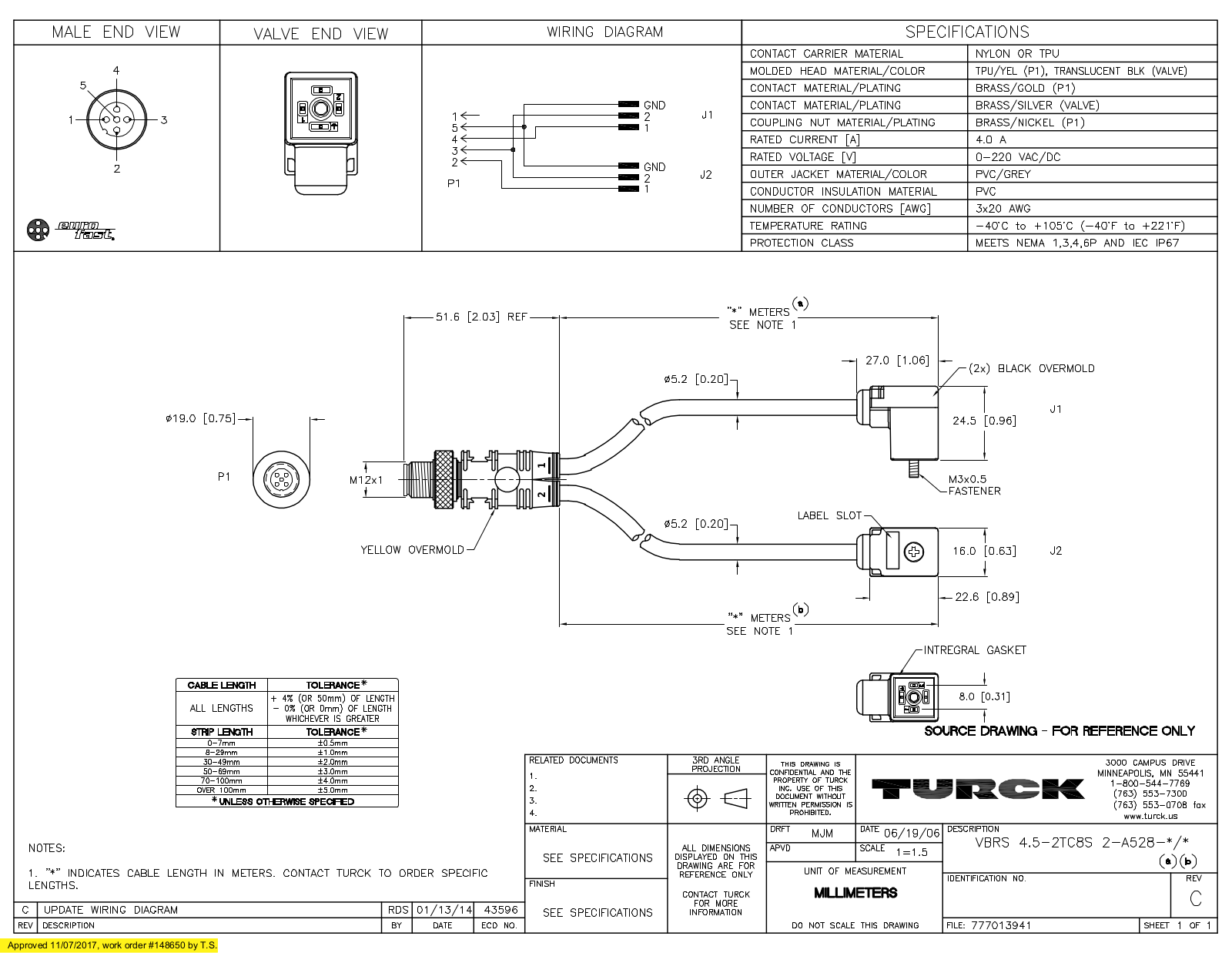 Turck VBRS4.5-2TC8S2-A528-1/1 Specification Sheet