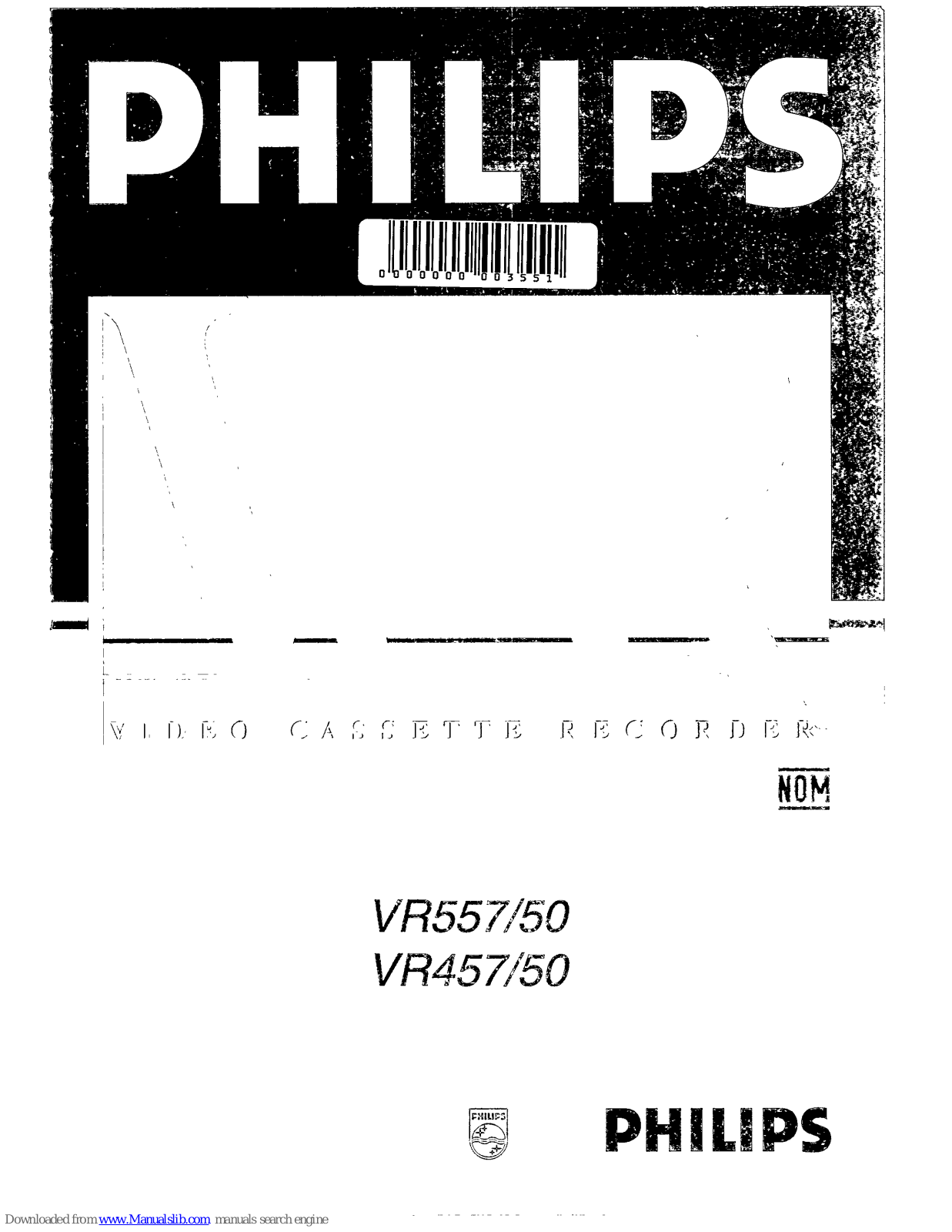 Philips VR457/50, VR557, VR550, VR457, VR450 Operating Instructions Manual