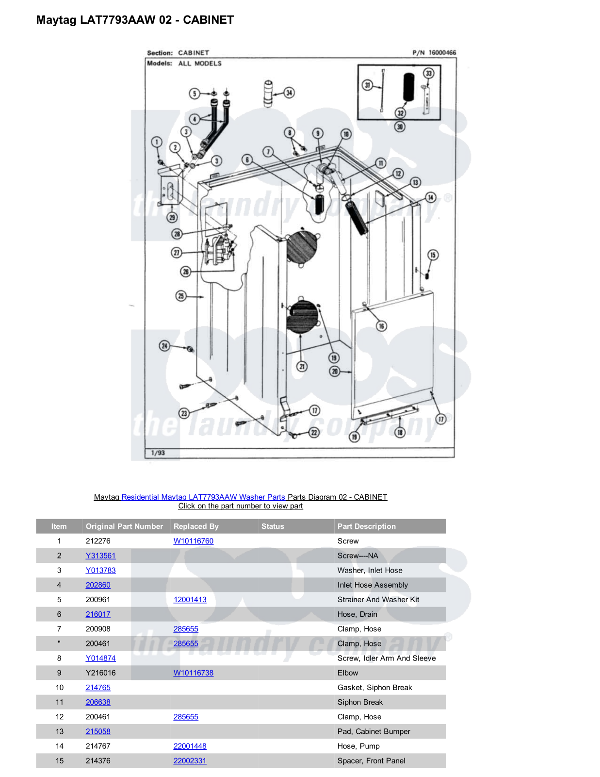 Maytag LAT7793AAW Parts Diagram