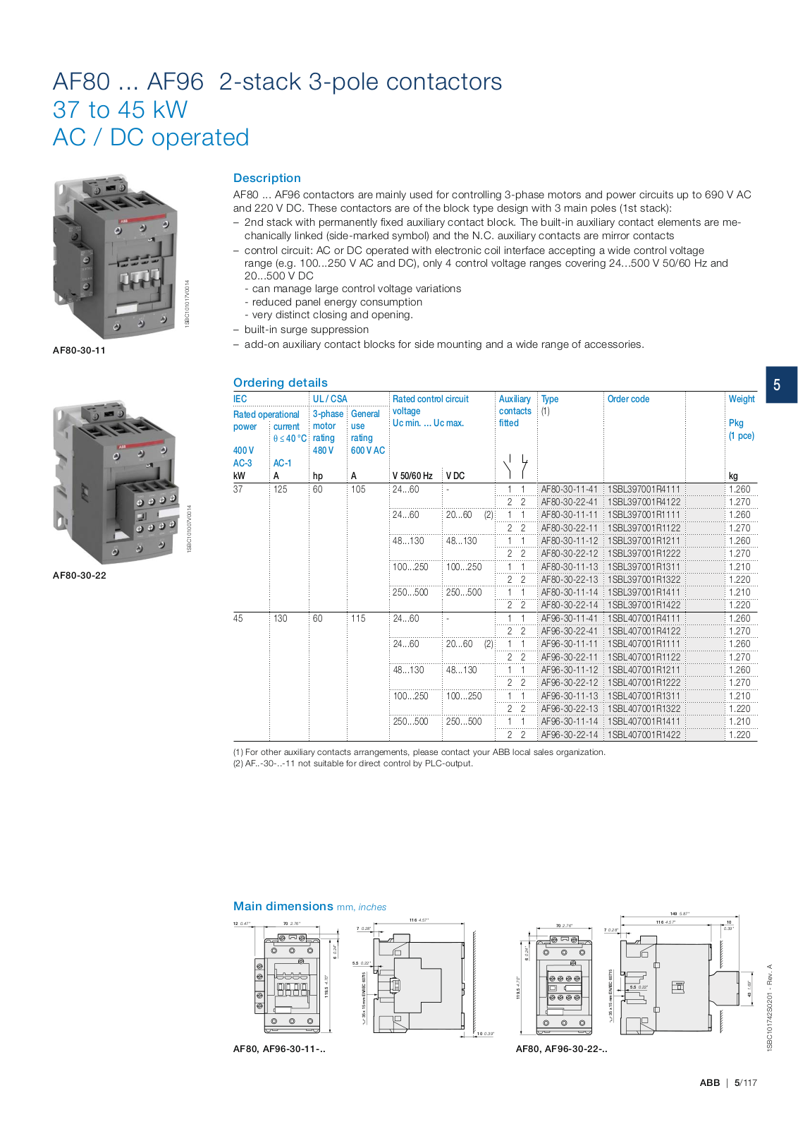 ABB AF80, AF96 Catalog Page