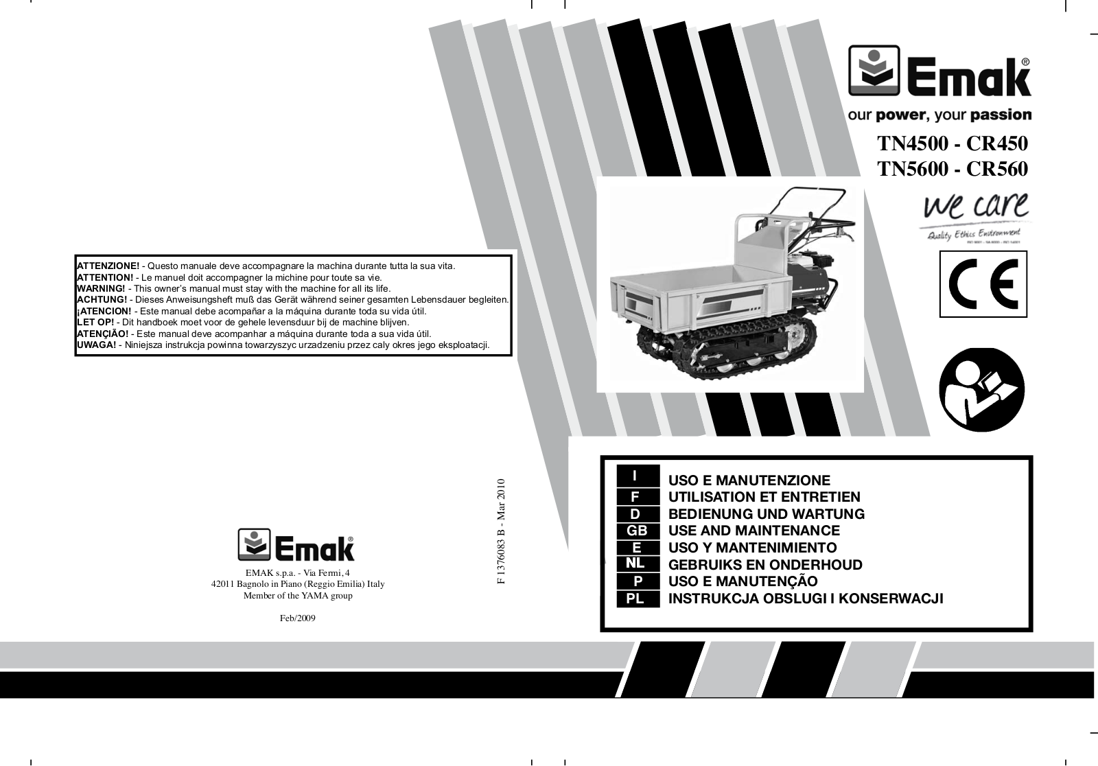 EMAK TN4500, TN5600, CR450, CR560 Use And Maintenance