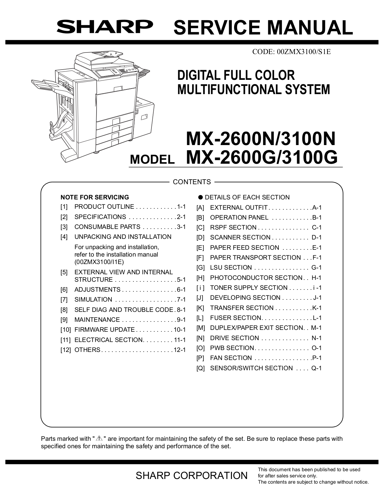 Sharp MX-2600N, MX-3100N, MX-2600G, MX-3100G Service Manual