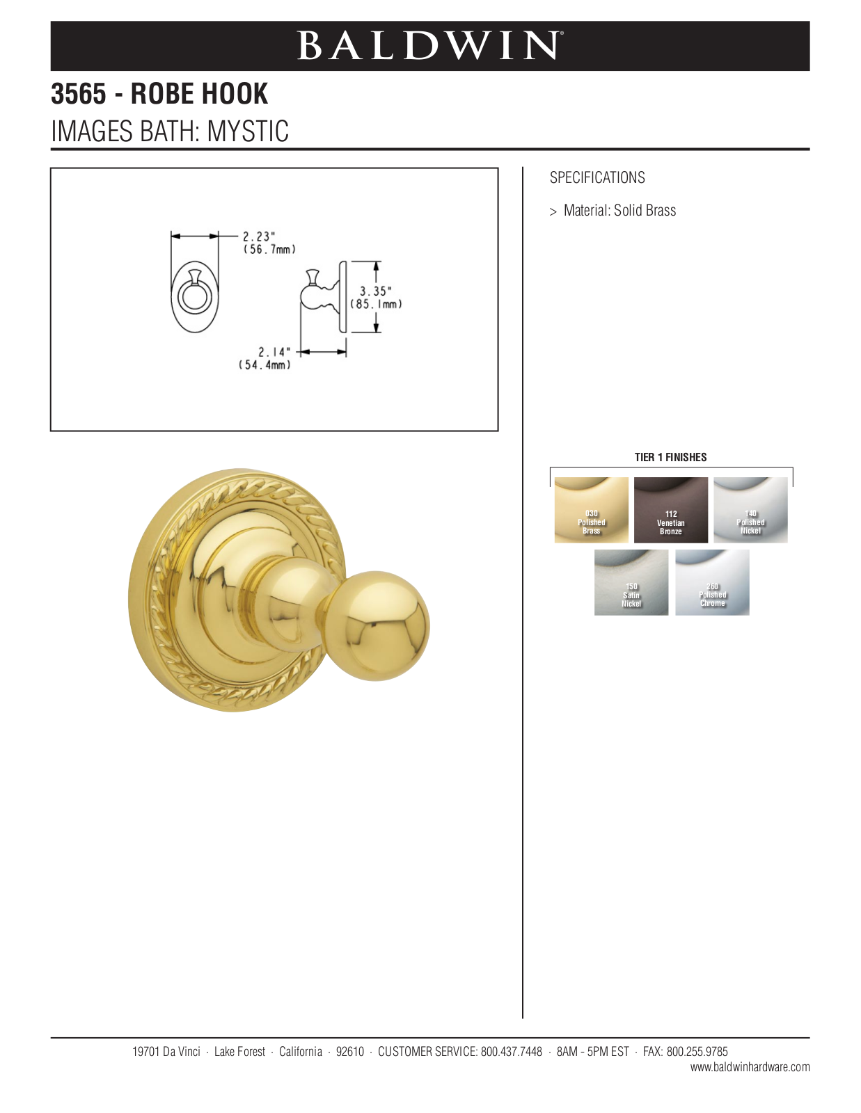 Baldwin Mystic Robe Hook User Manual