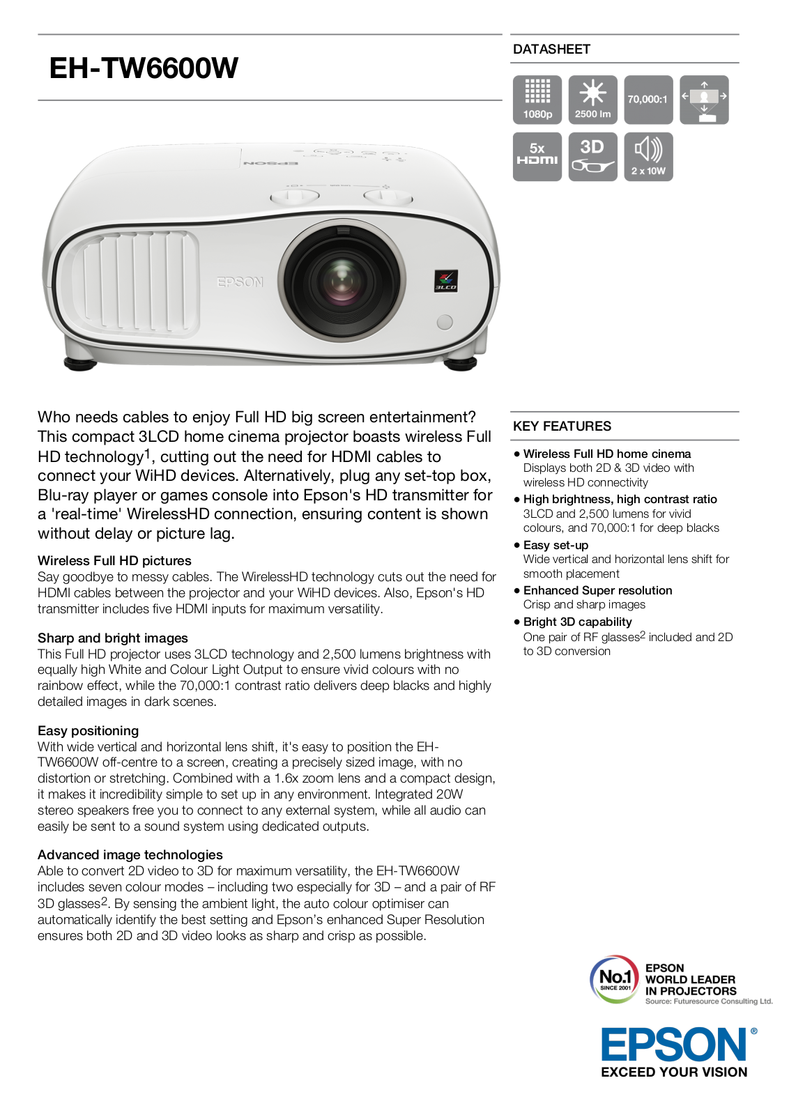 Epson EH-TW6600W Product Sheet