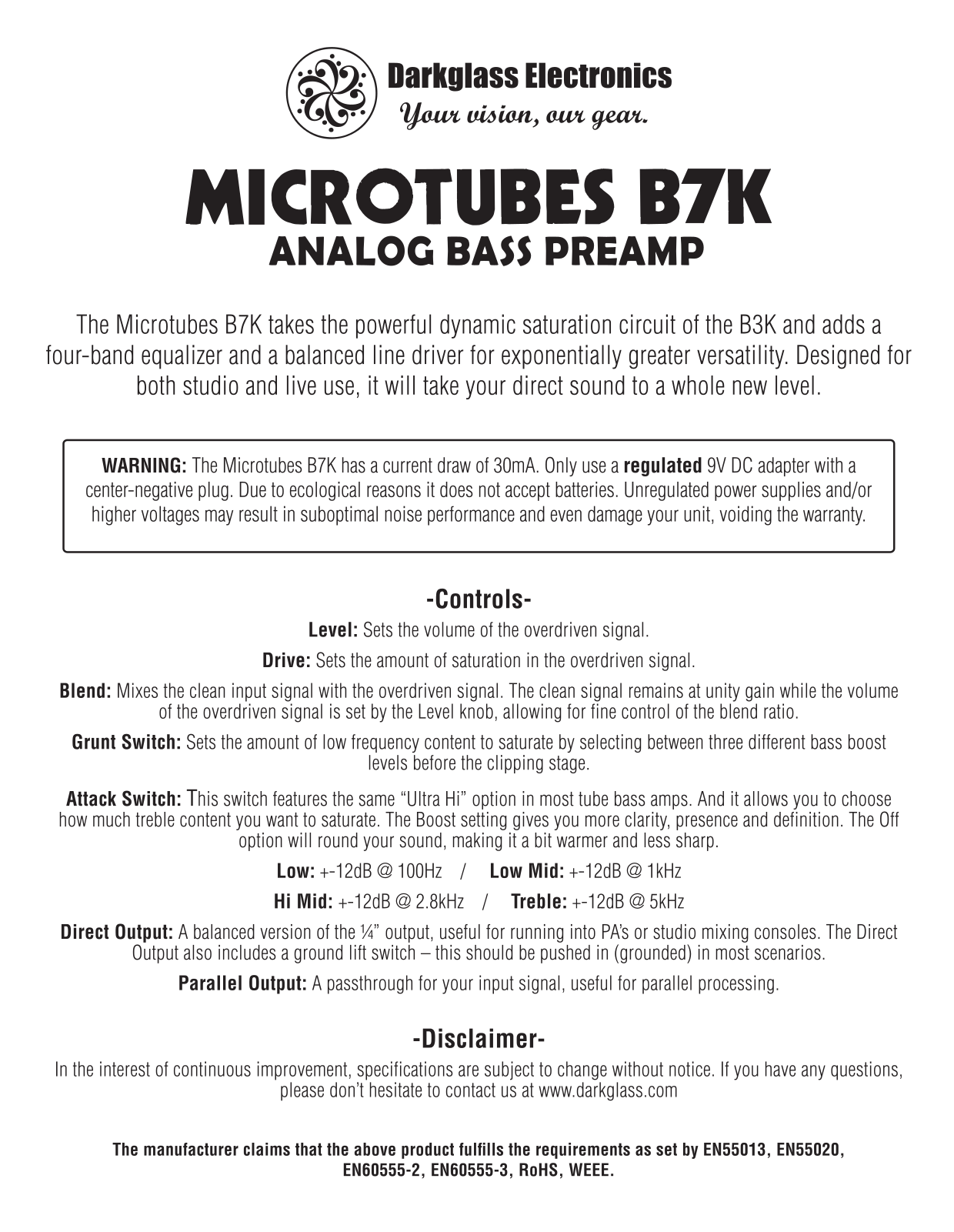 Darkglass Microtubes B7K Owner`s Manual