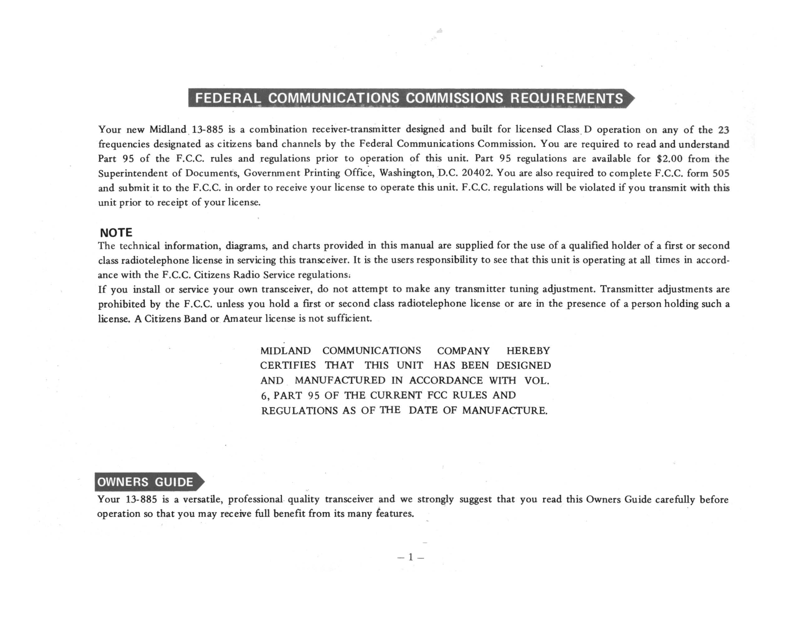 Midland 13-885 User Manual