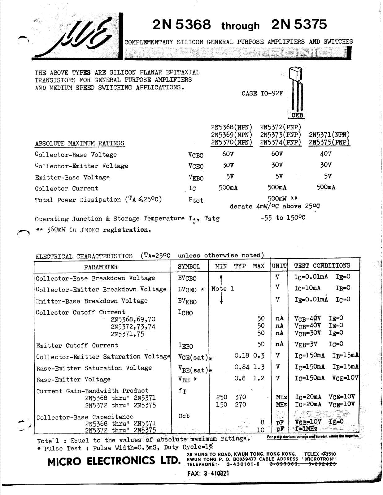 ME 2N5375, 2N5374, 2N5373, 2N5372, 2N5371 Datasheet