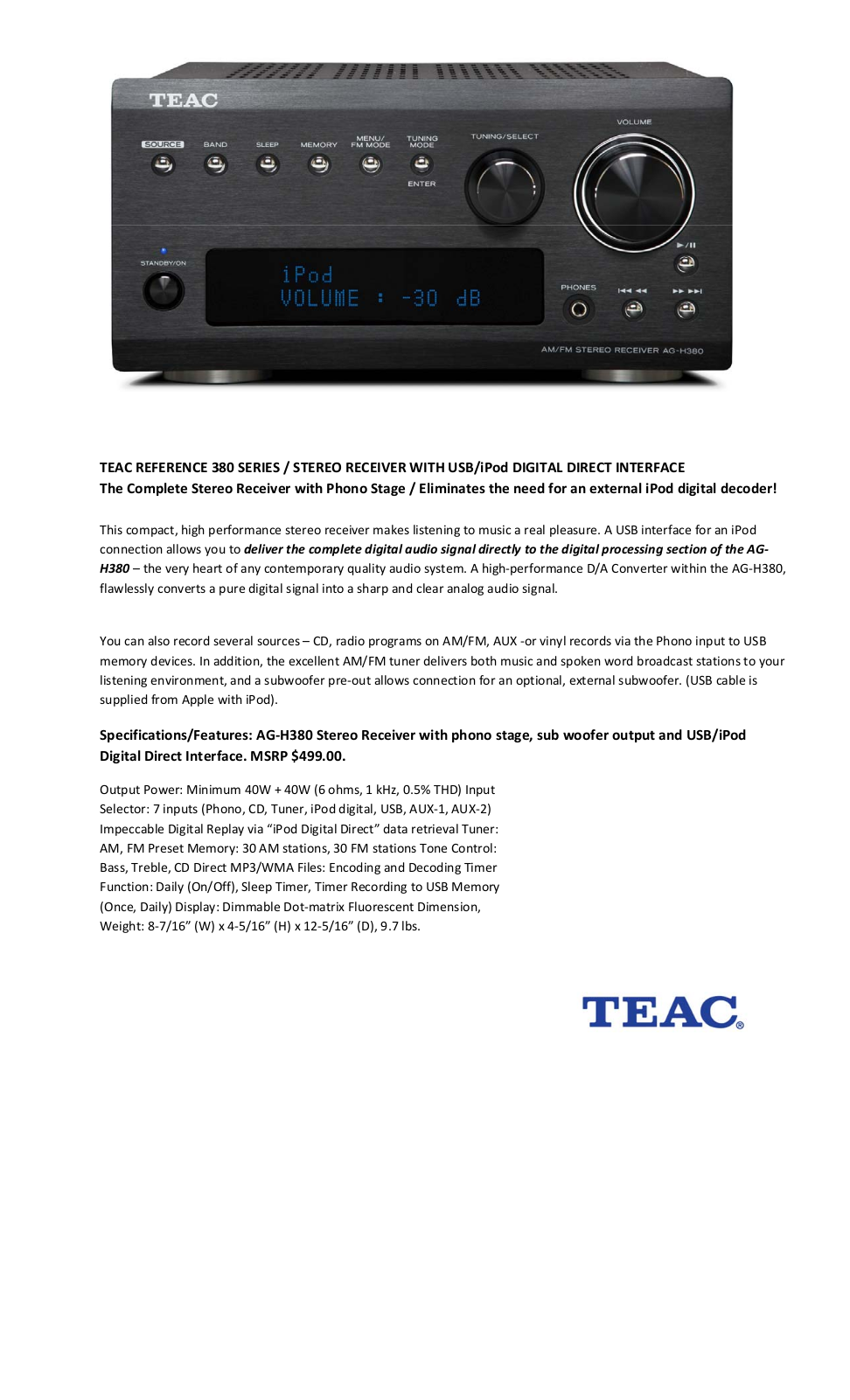 Teac AG-H380 User Manual