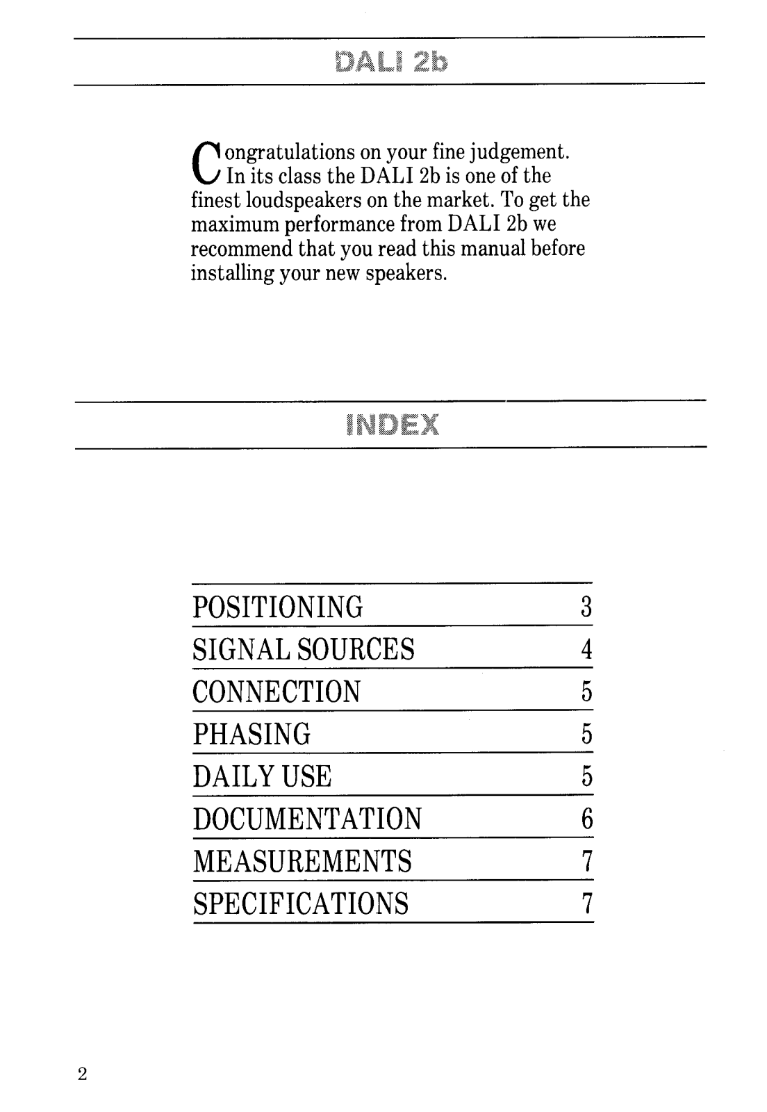 Dali 2-B Owners manual