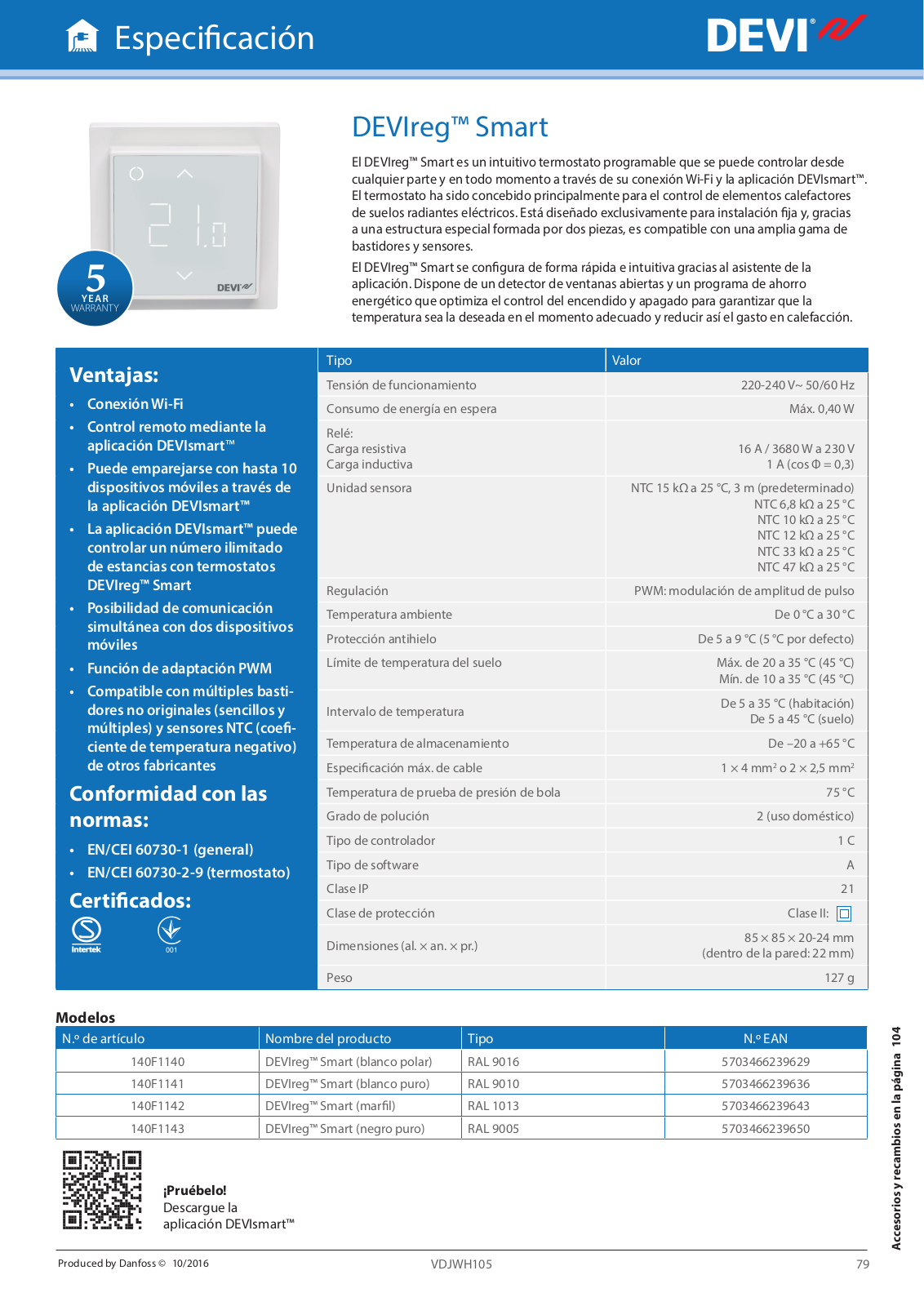 Danfoss DEVIreg Smart Data sheet