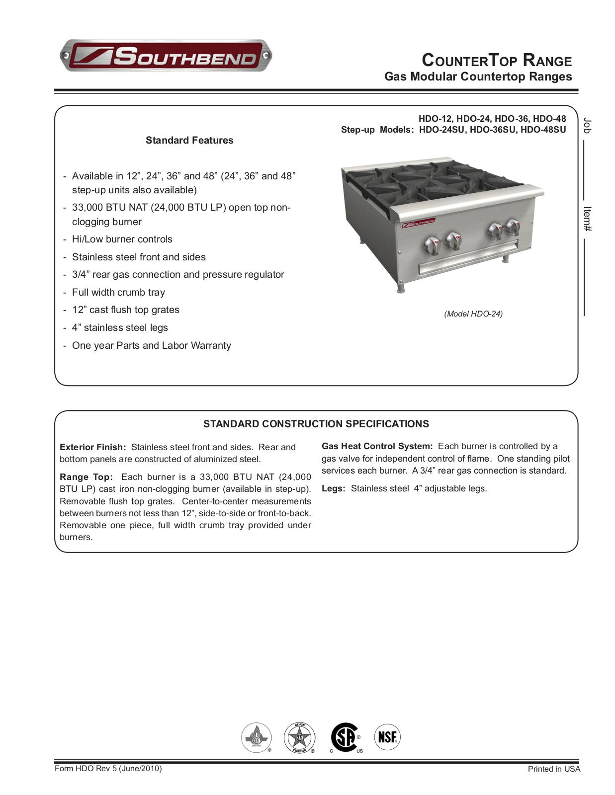 Southbend HDO-24, HDO-36, HDO-48, HDO-24SU, HDO-36SU General Manual