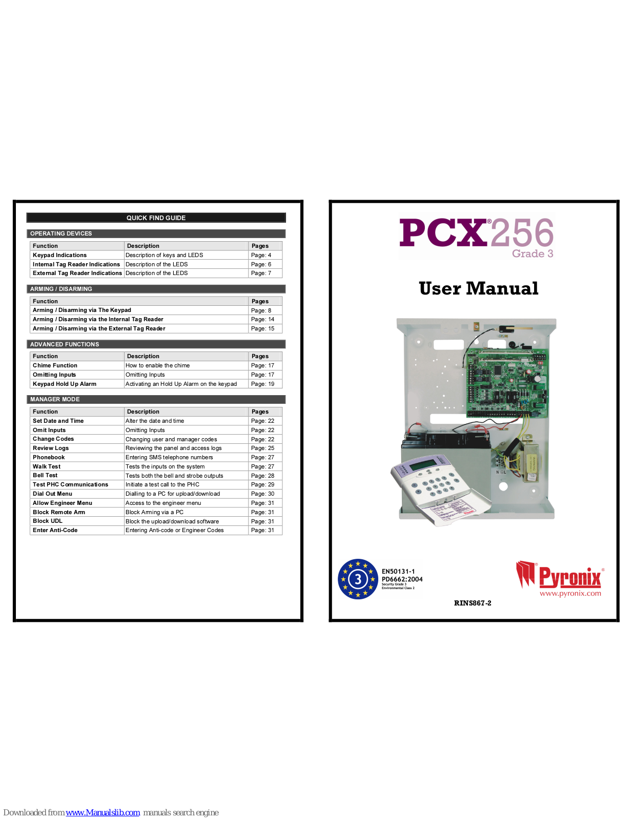 Pyronix PCX 256 User Manual