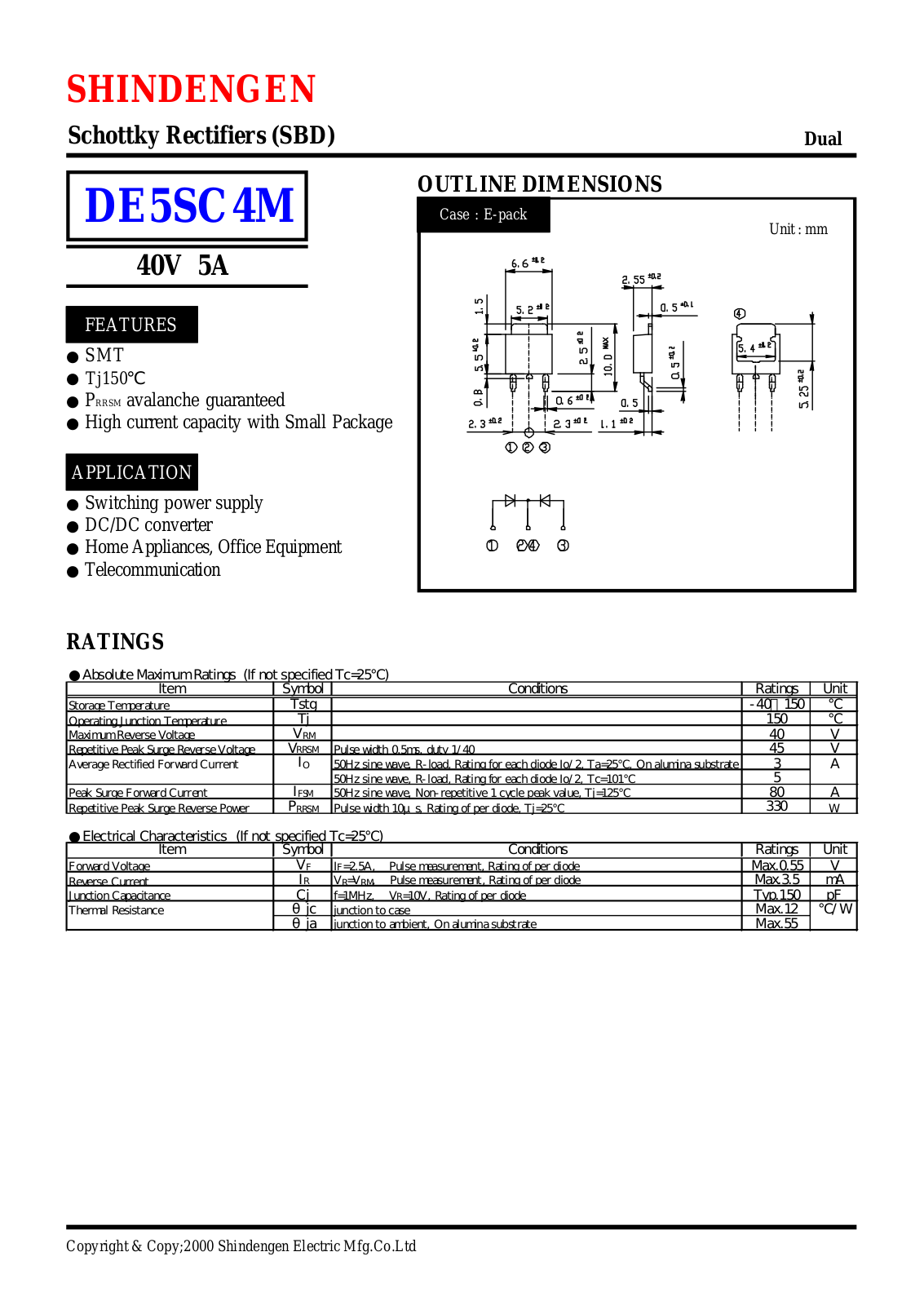 Datasheet DE5SC4M Datasheet (Shindengen) - ManualMachine.com