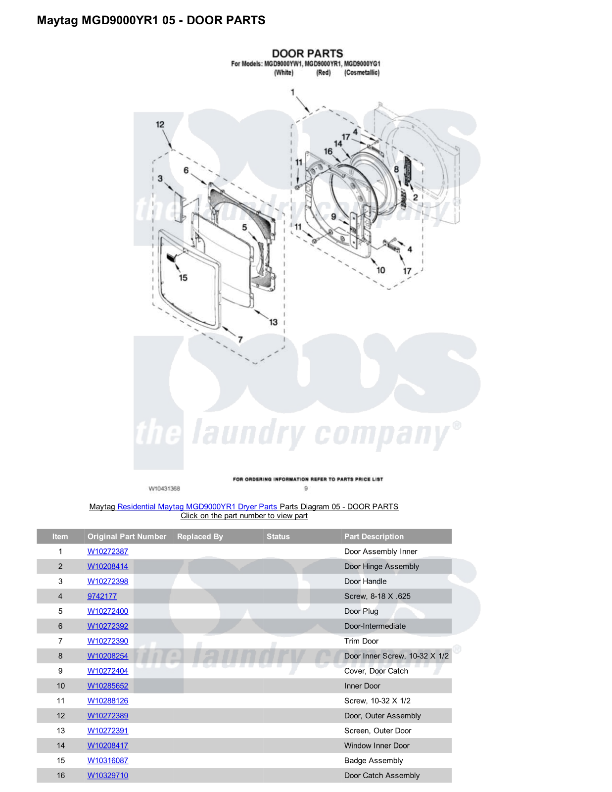 Maytag MGD9000YR1 Parts Diagram