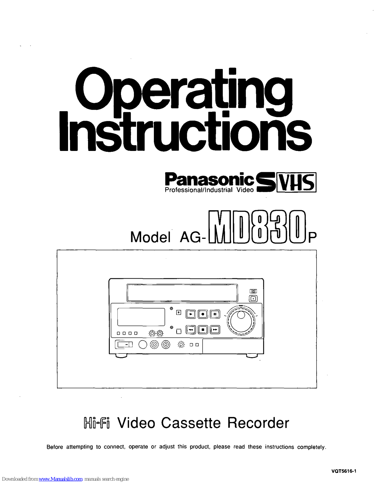 Panasonic AGMD830 - S-VHS VCR Operating Instructions Manual