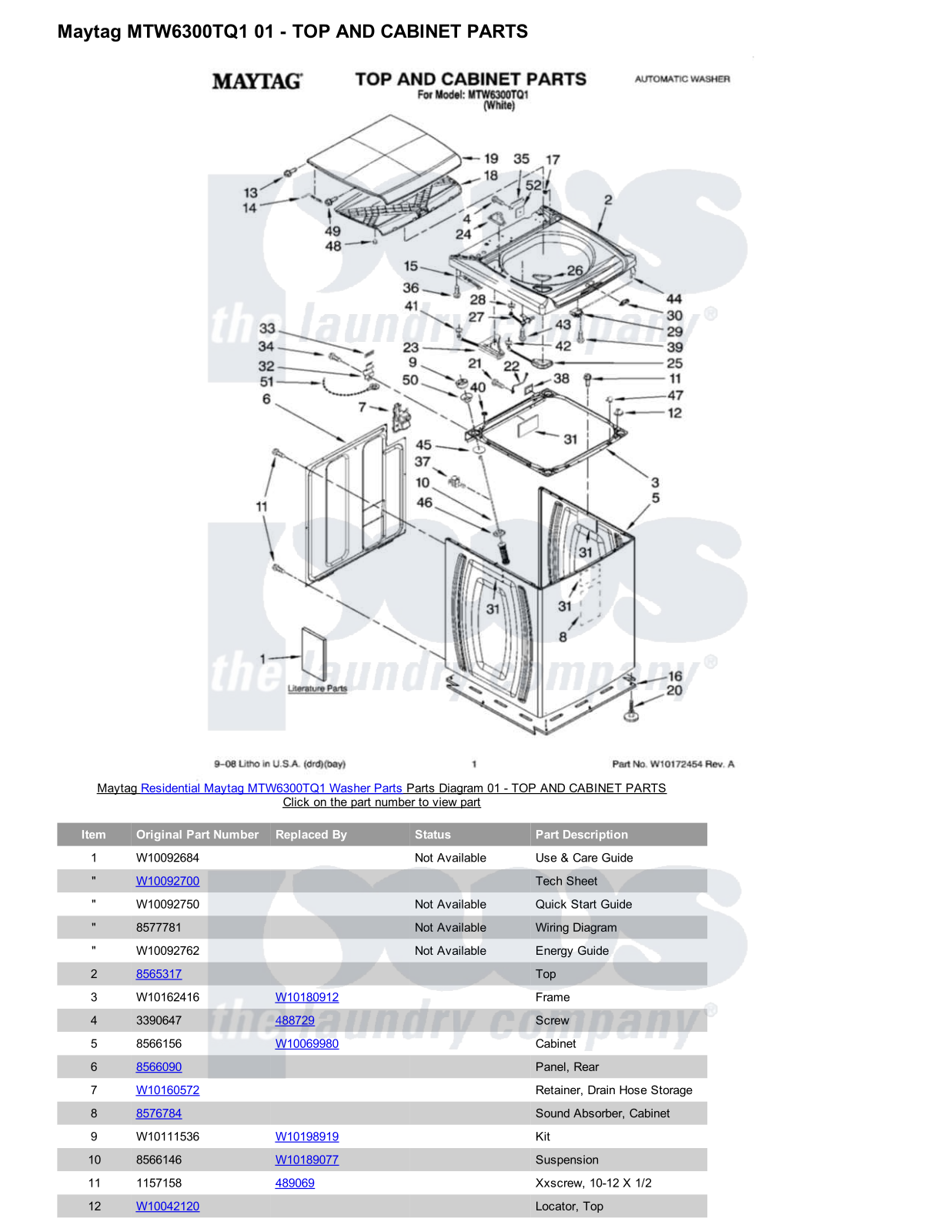 Maytag MTW6300TQ1 Parts Diagram