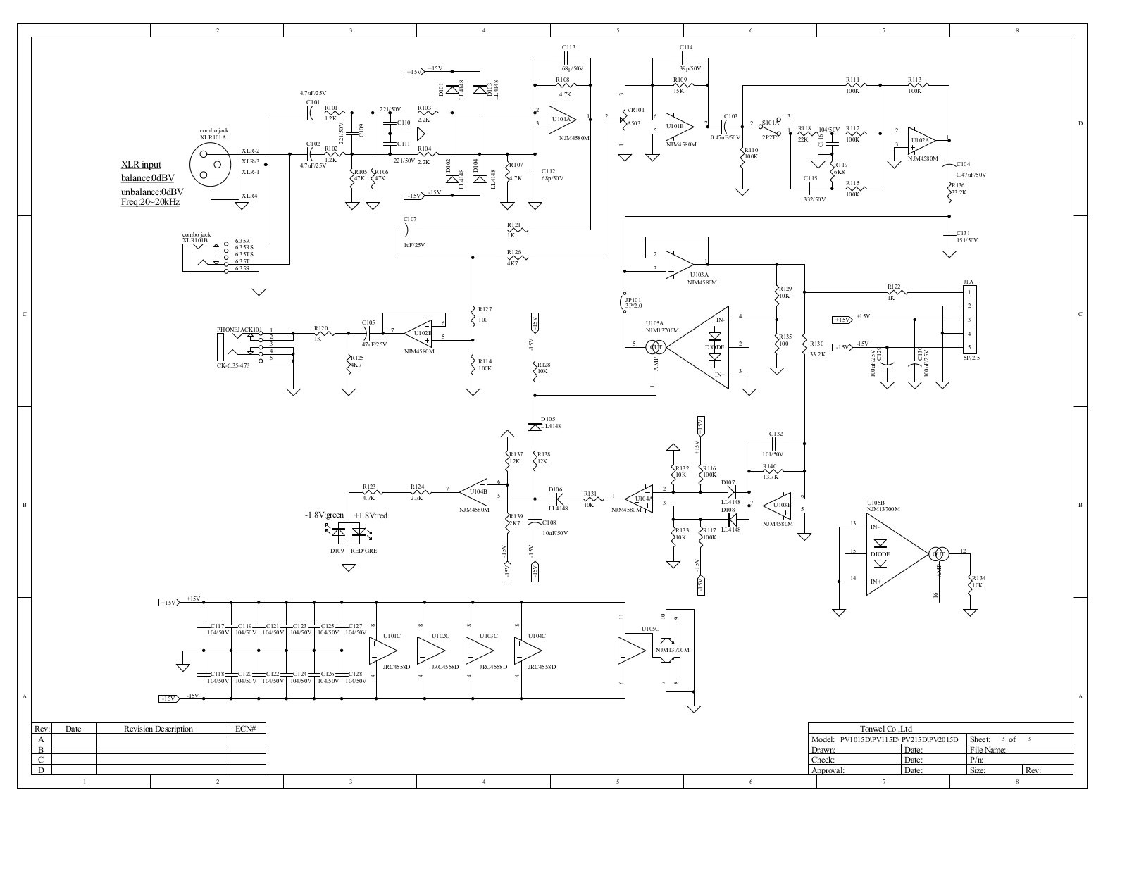 Peavey PV1015D, PV115D, PV215D, PV2015D Schematic