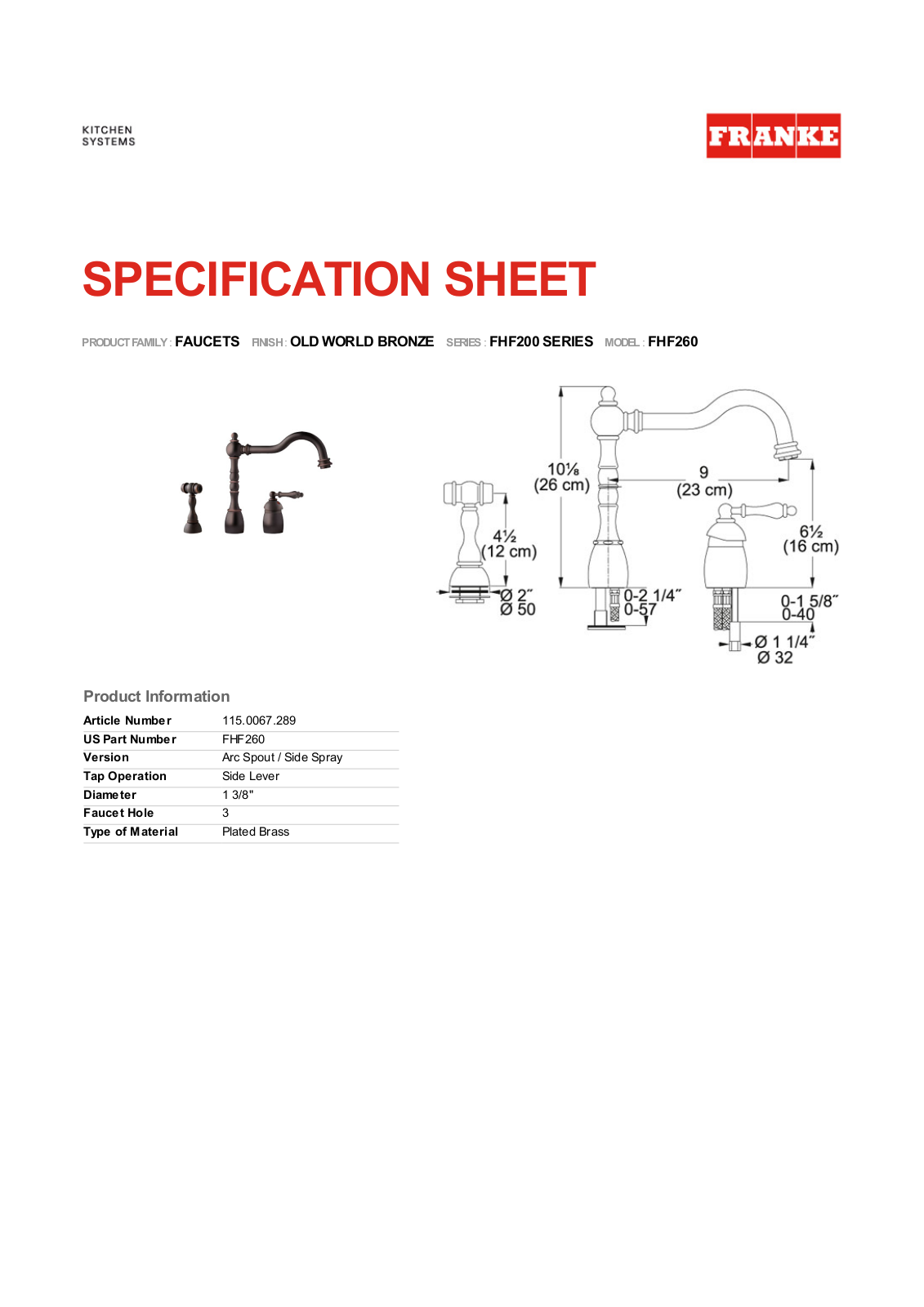 Franke Foodservice FHF260 User Manual