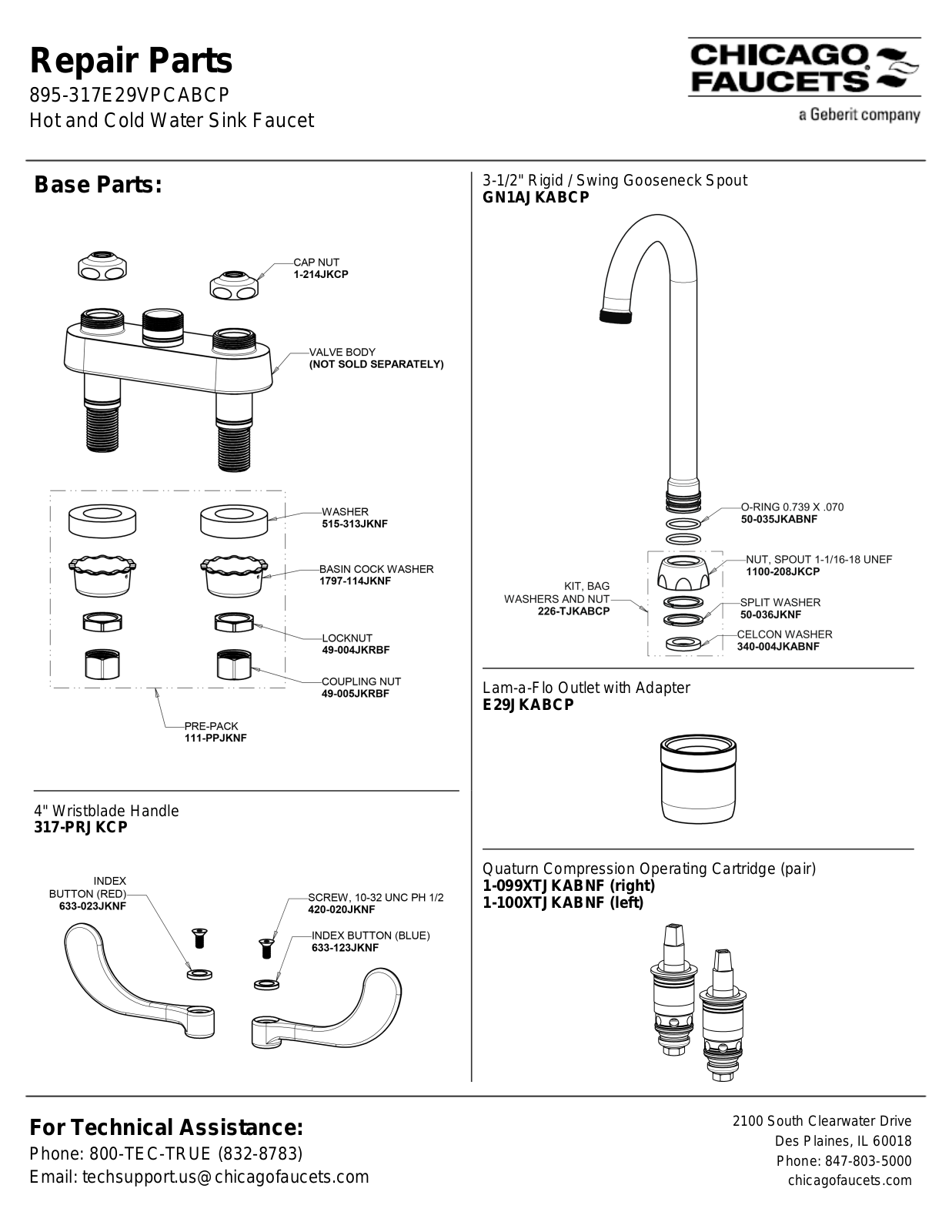 Chicago Faucet 895-317E29VPCAB Parts List