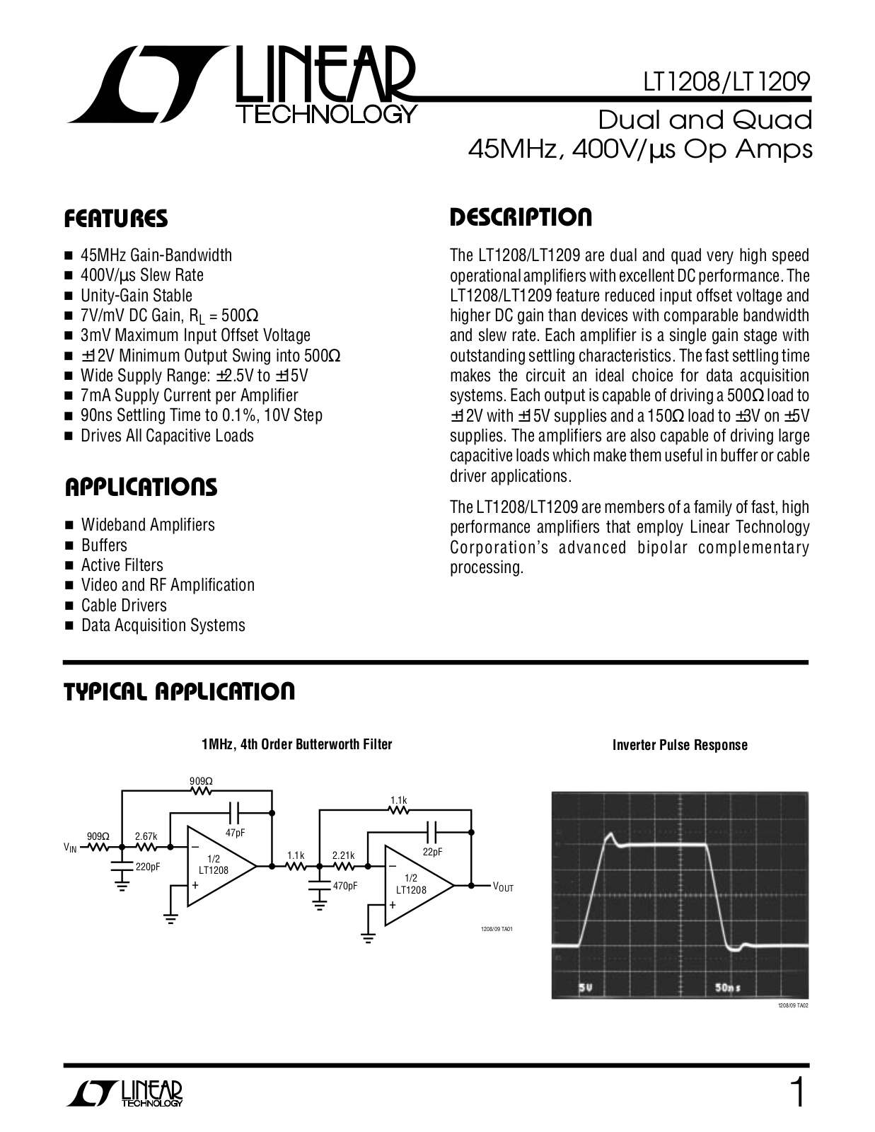 Linear Technology LT1209, LT1208 Datasheet