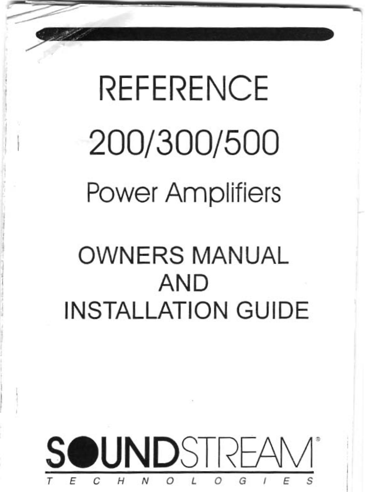 Soundstream Reference 500 Owner's Manual