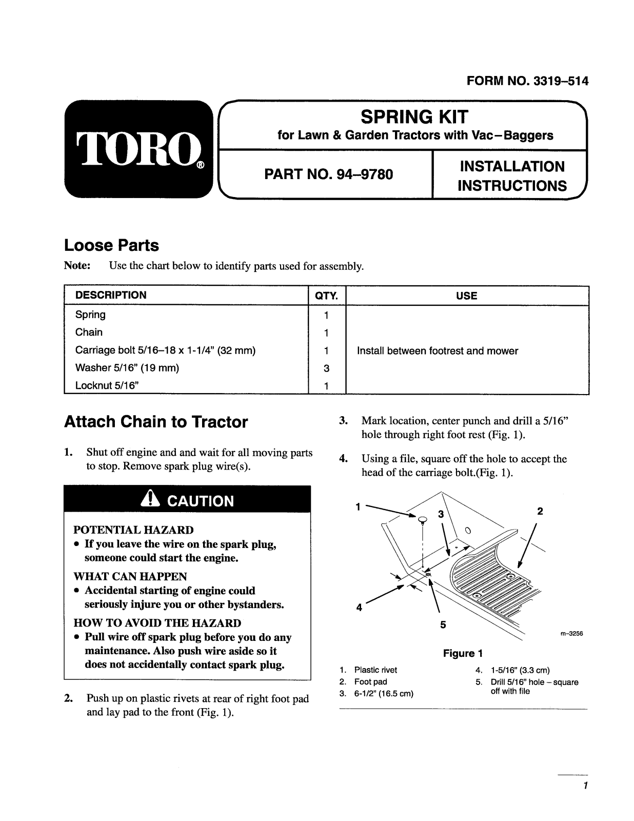 Toro 94-9780 Installation Instructions