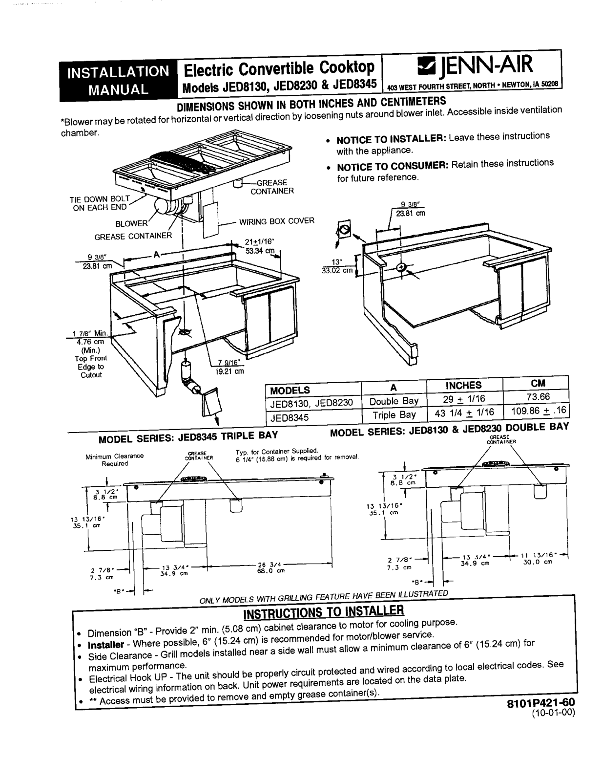 Jenn-Air JED8130, JED8230, JED8345 Installation Instruction