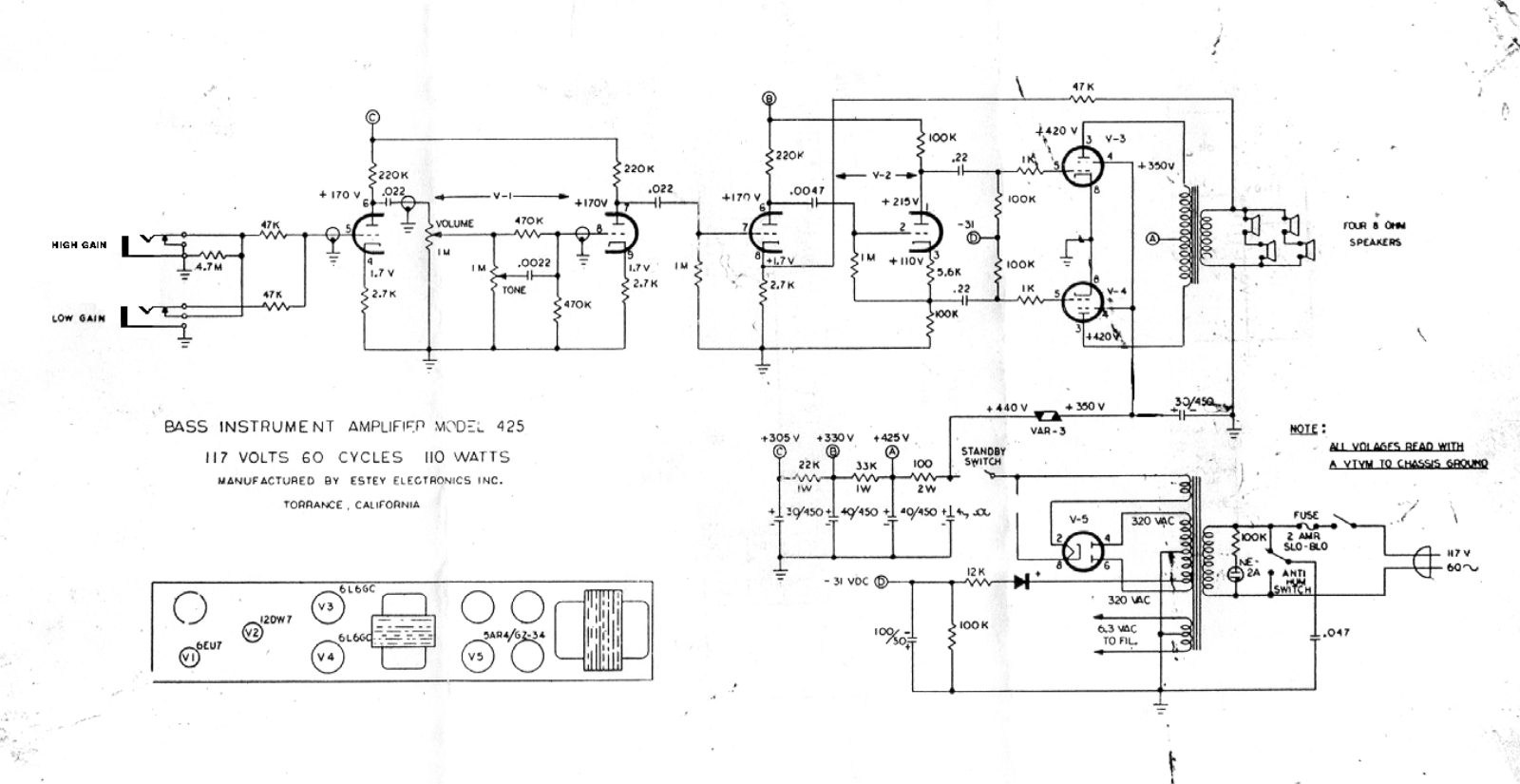 Magnatone 425 schematic