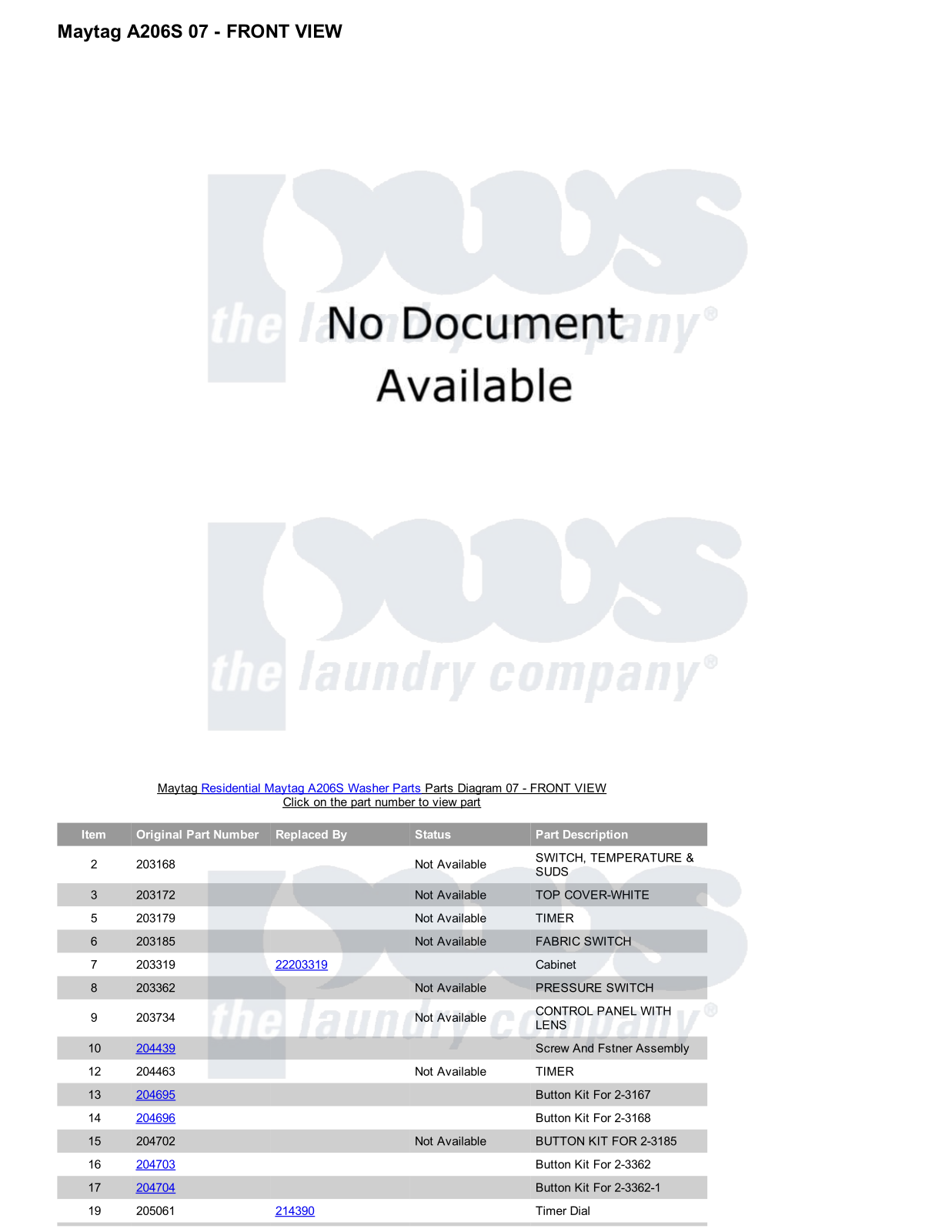 Maytag A206S Parts Diagram