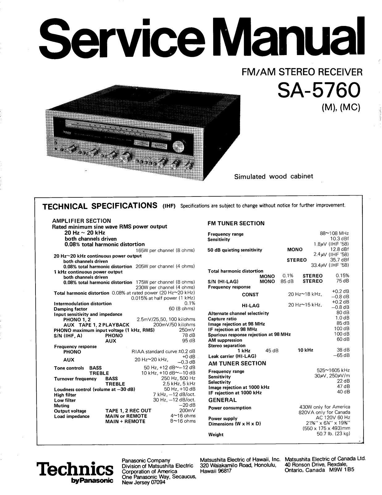 Technics SA-5760 Service Manual