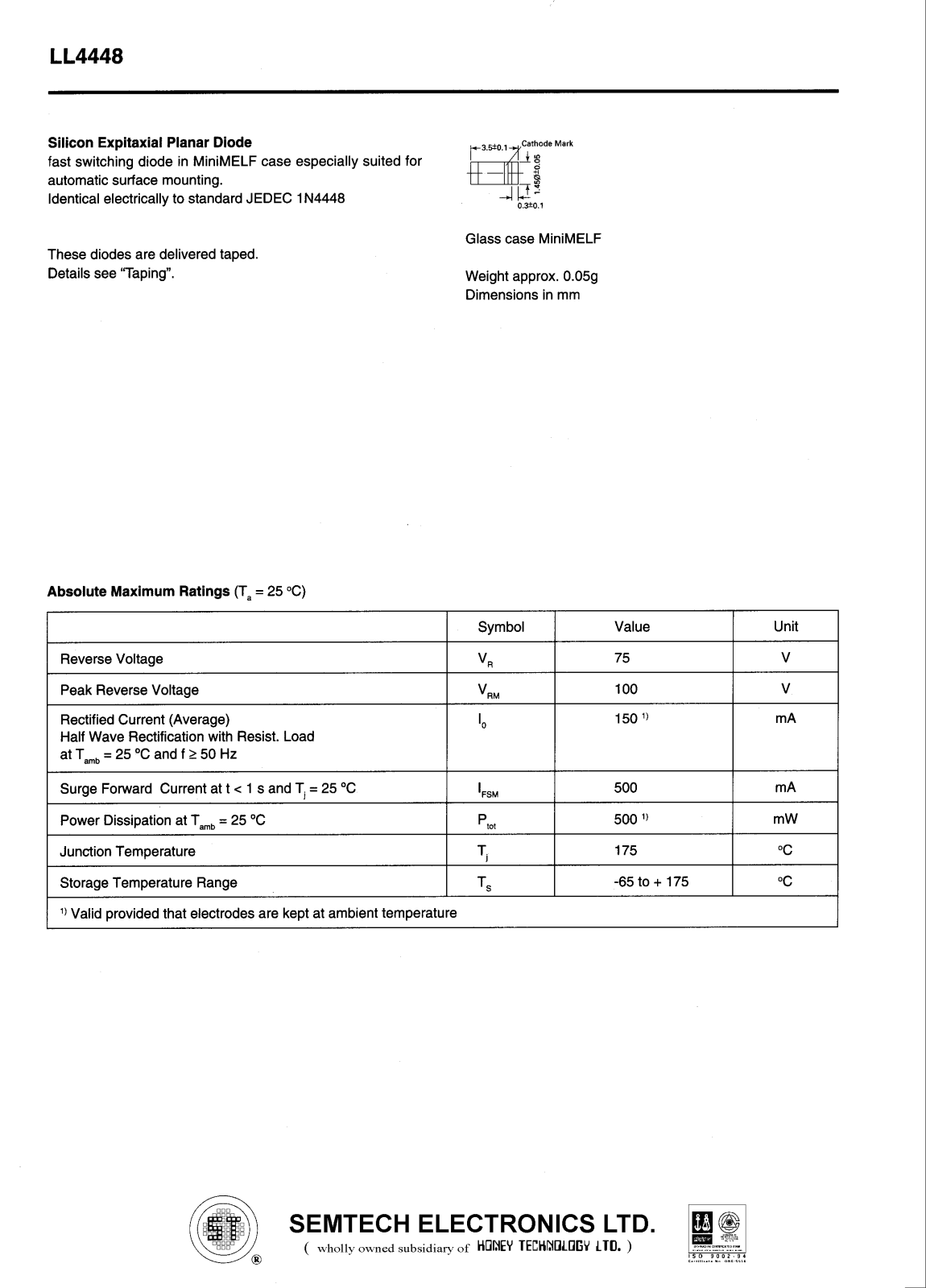 SEMTECH ELECTRONICS LL4448 Datasheet