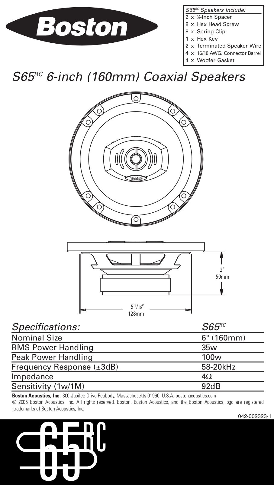 Boston acoustics S65RC User Manual