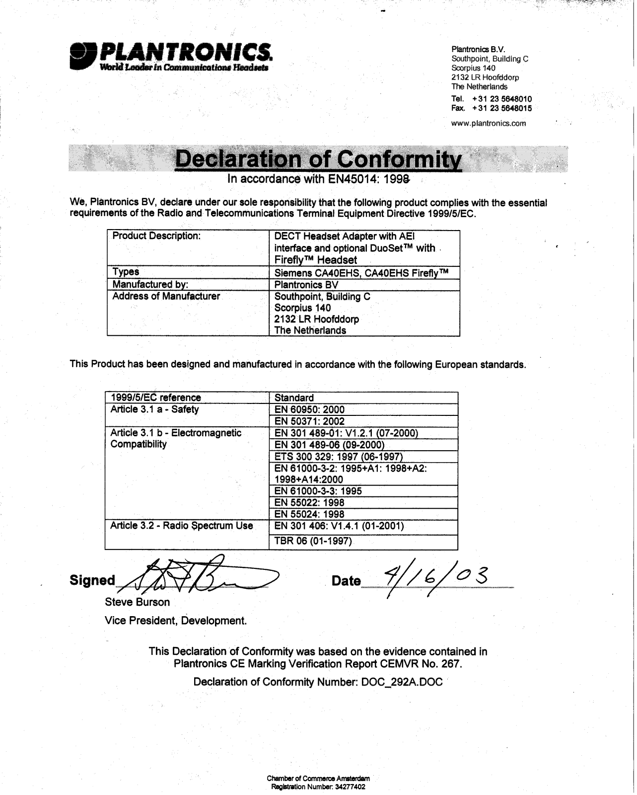 Plantronics Siemens CA40 EHS User Manual