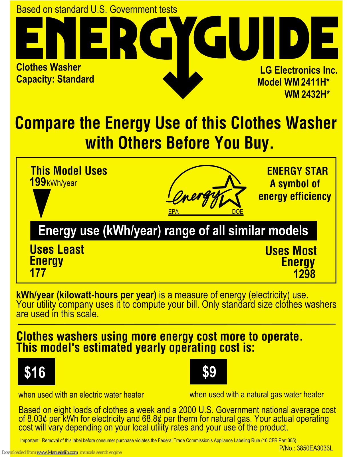 LG WM2411H Series, WM2432H Series Energy Manual