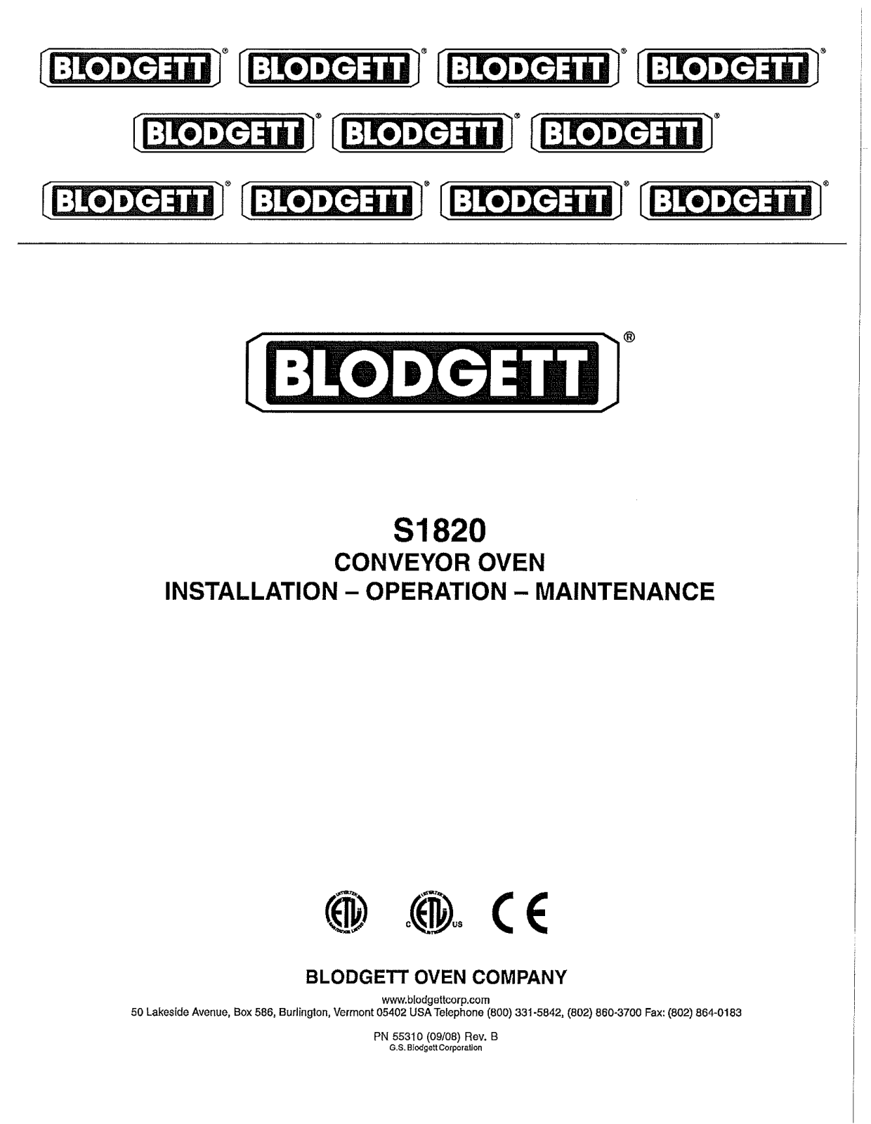 Blodgett S1820E Installation Manual