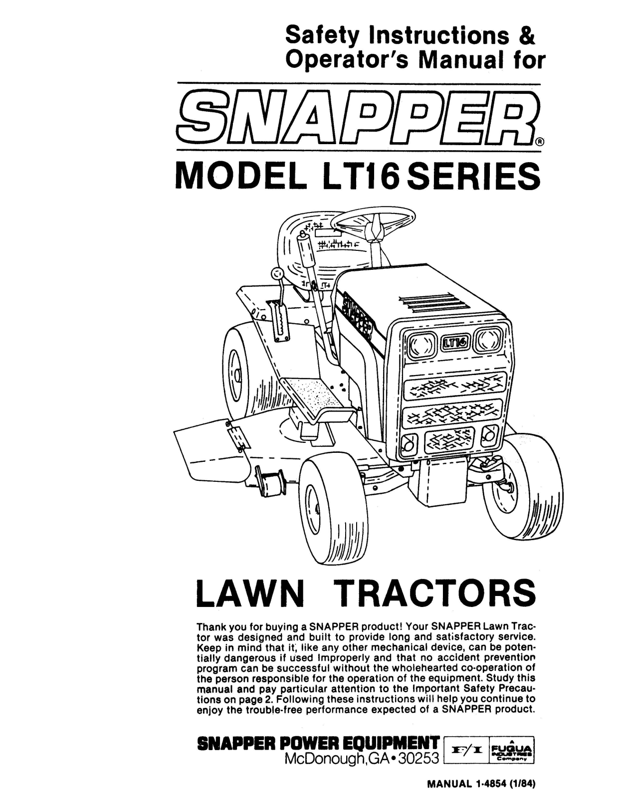 Snapper LT16 User Manual