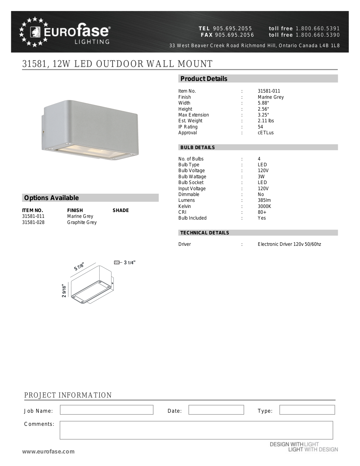 Eurofase XEO4341 Specifications - ManualMachine.com