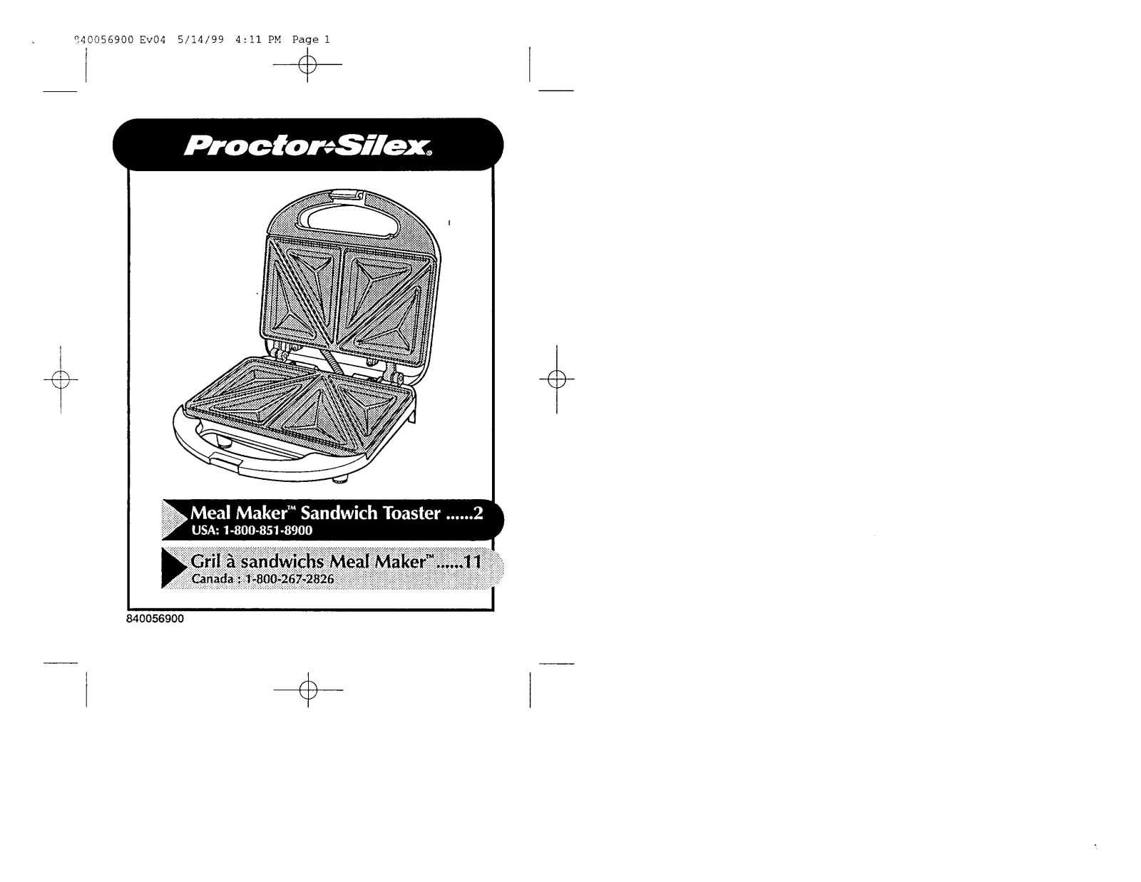 Proctor-Silex Sandwich-Toaster User Manual