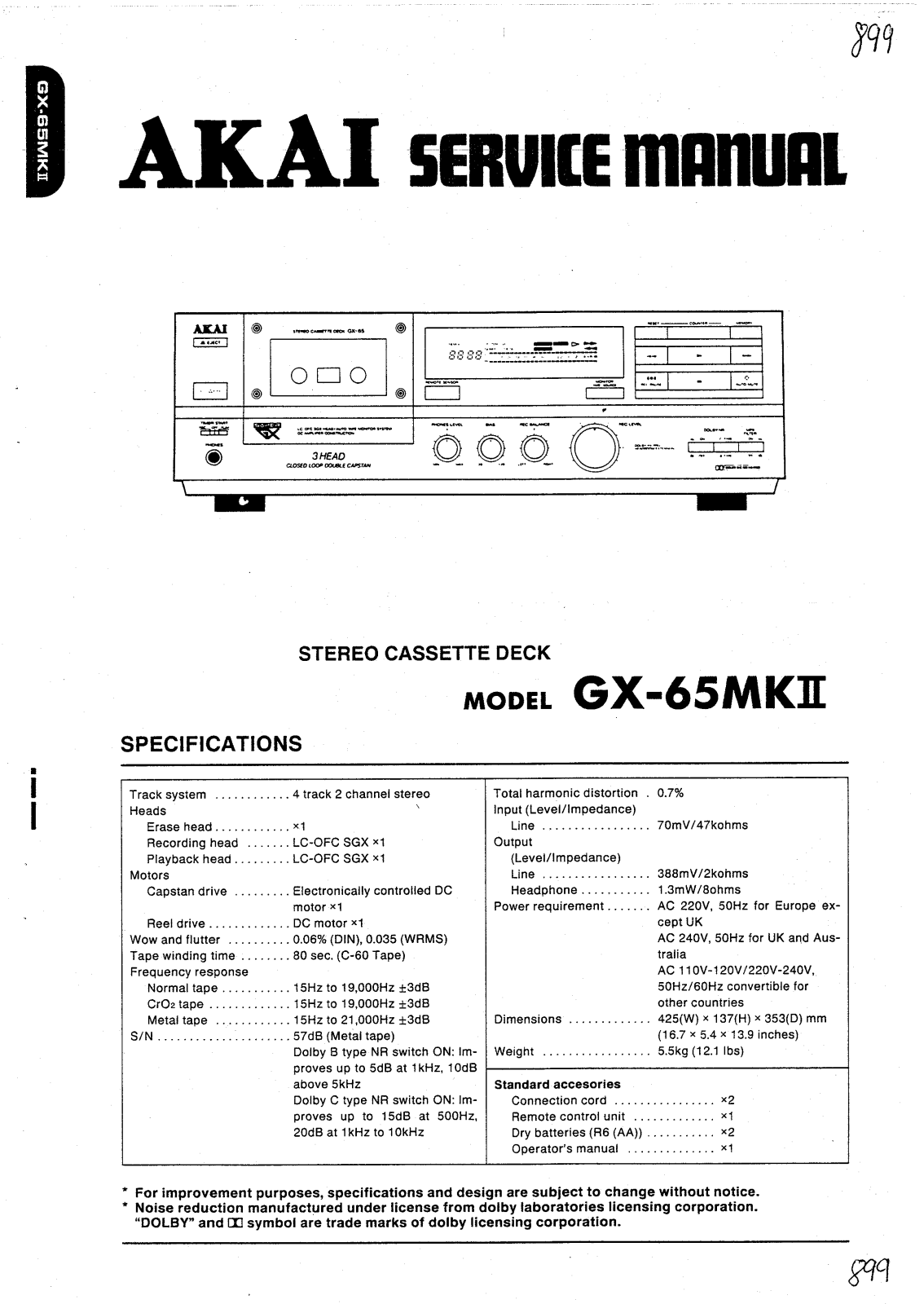 Akai GX-65-Mk2 Service manual