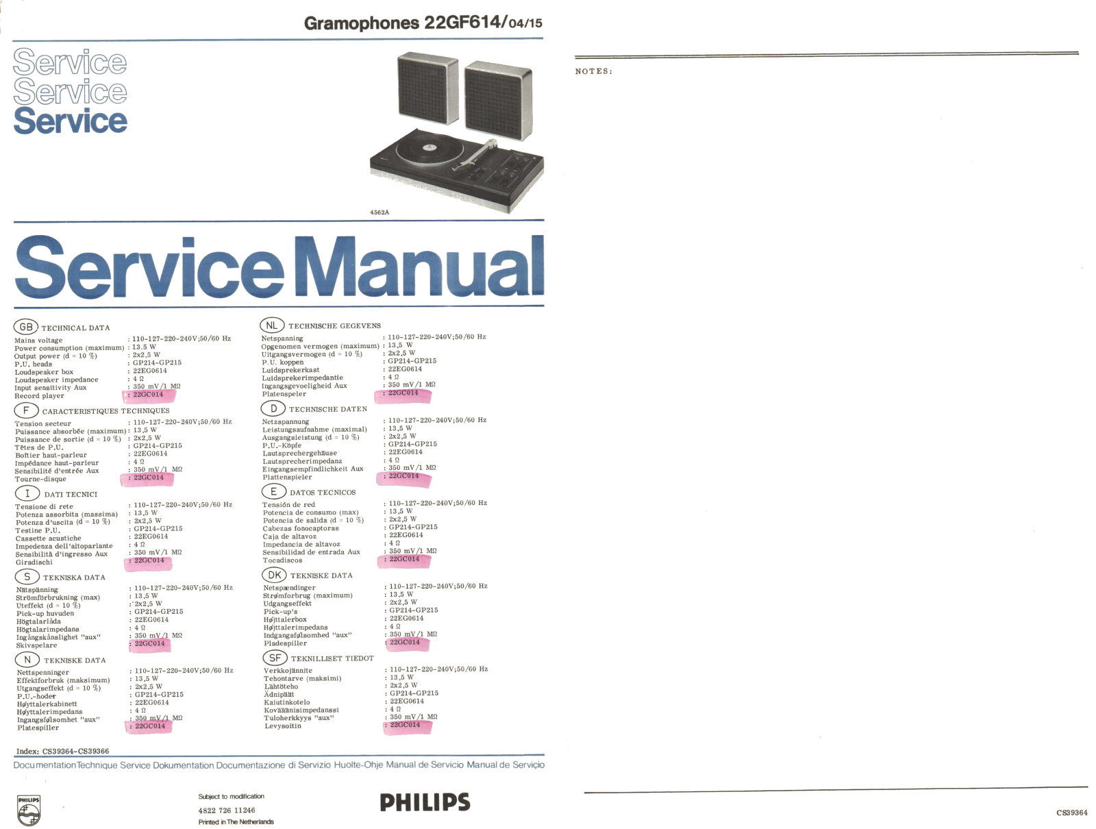 Philips 22-GF-614 Service Manual