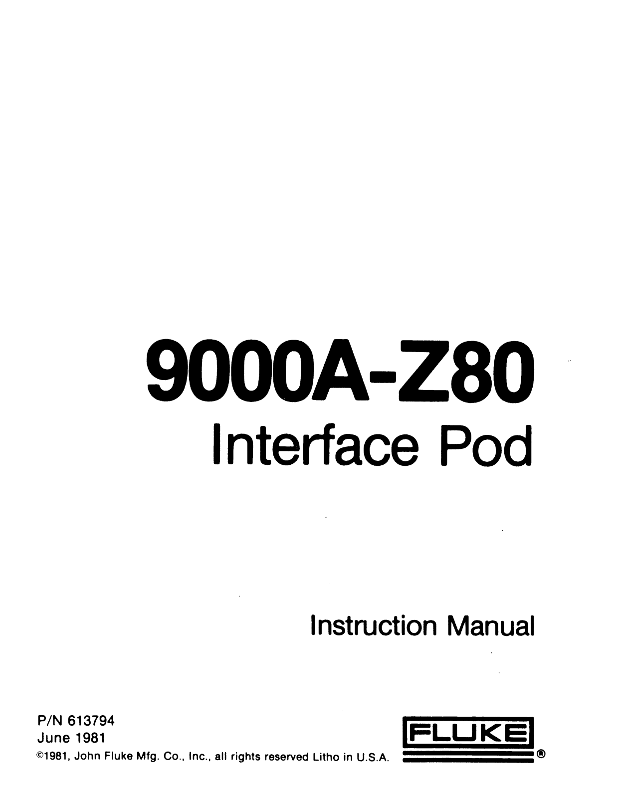 Fluke 9000A-Z80 Service manual