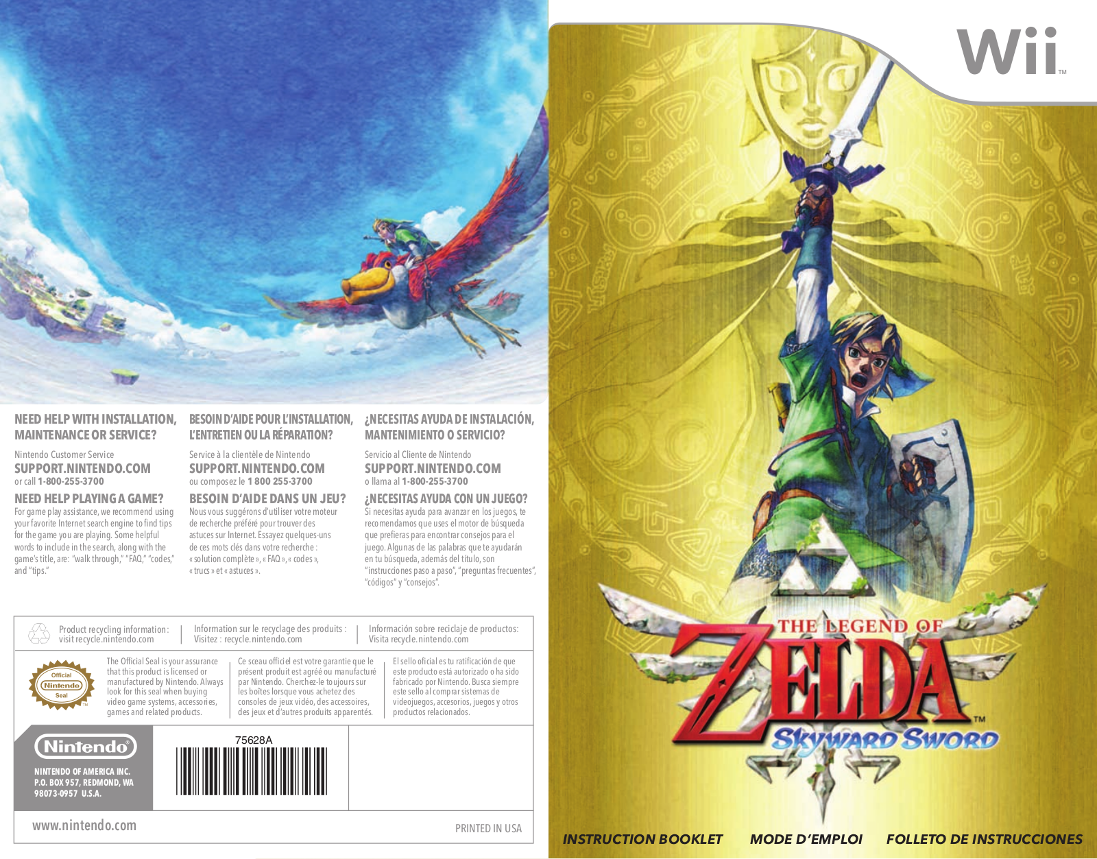 Nintendo Zelda Skyward Sword Instruction Manual