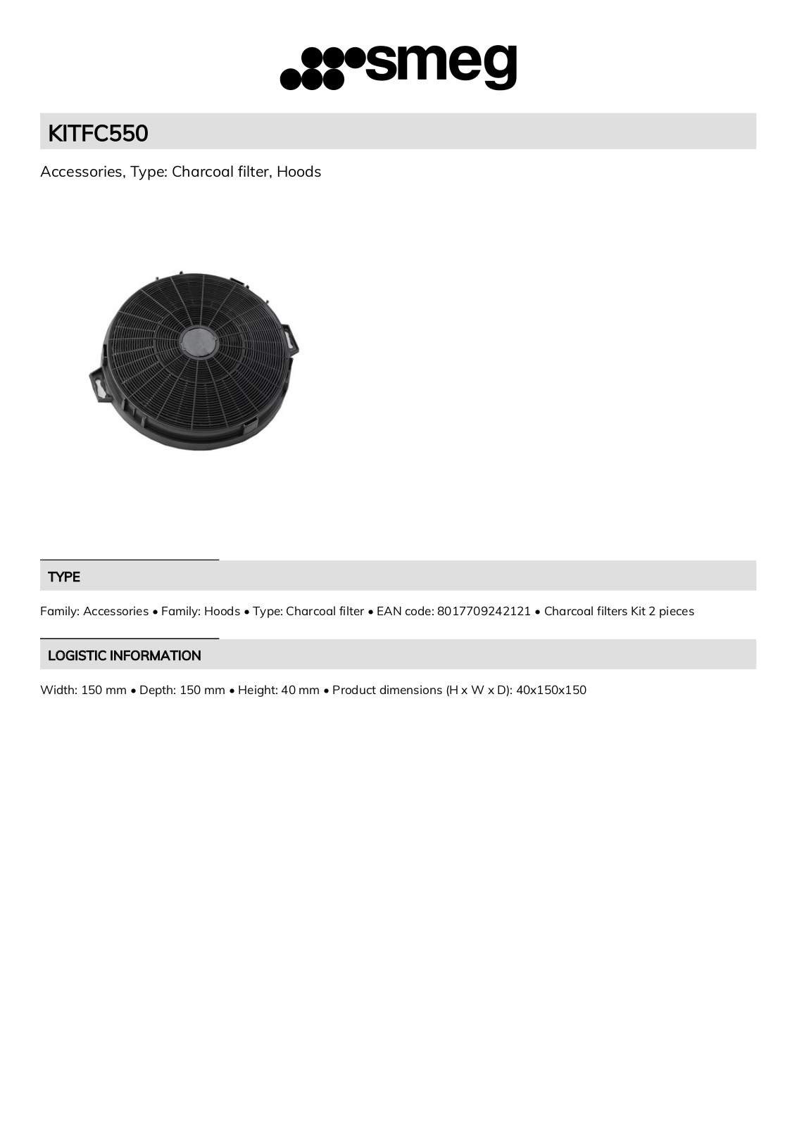 Smeg KITFC550 Technical sheet